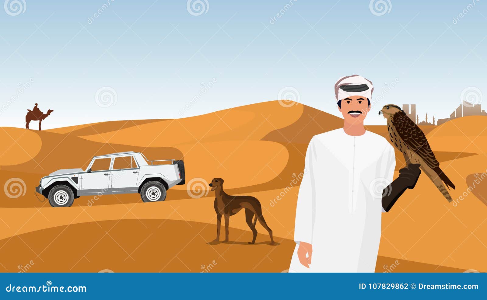 Falcoaria Dos Xeiques árabes No Deserto Ilustração do Vetor