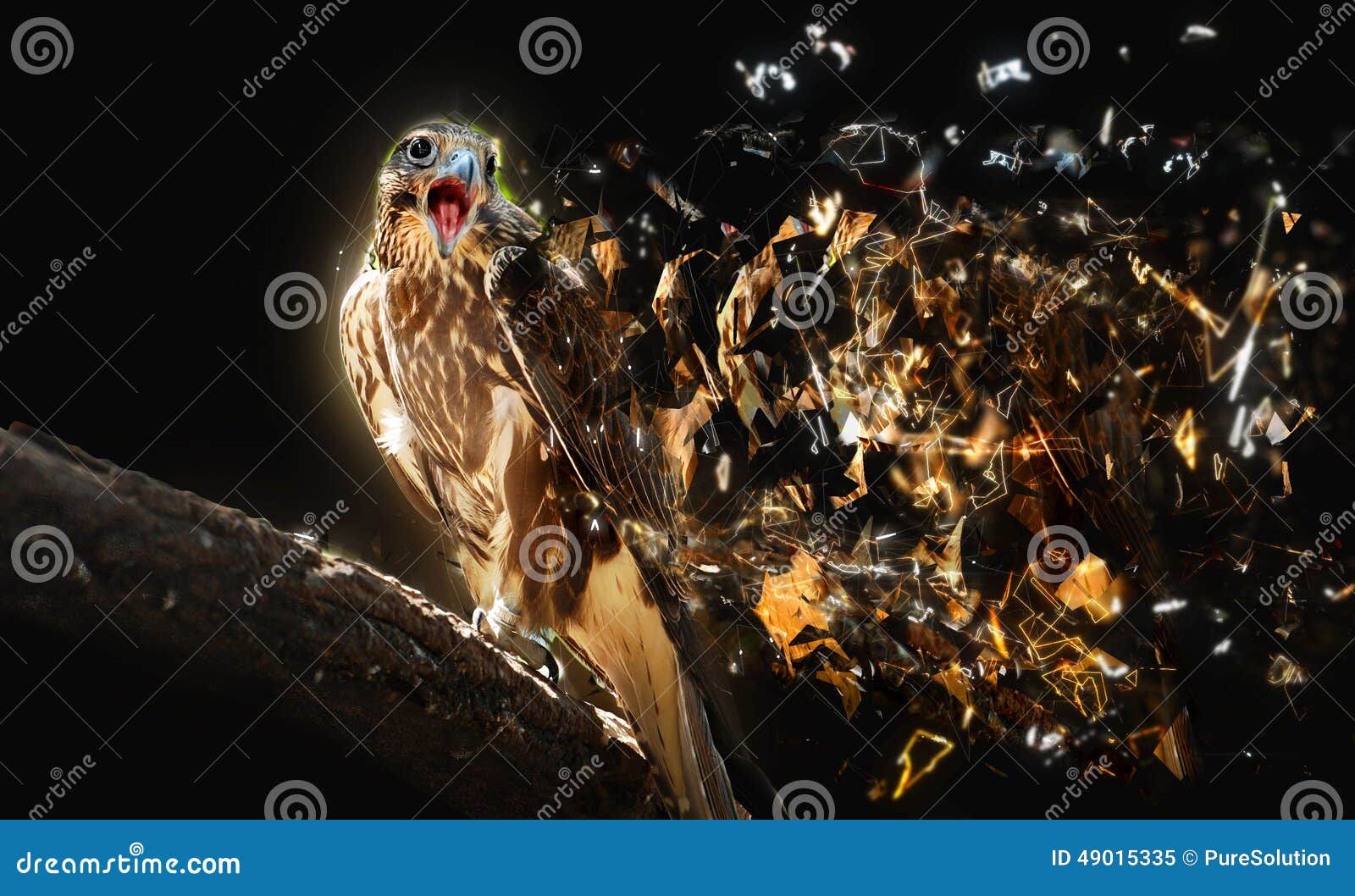 falcon with open beak, abstract animal concept.
