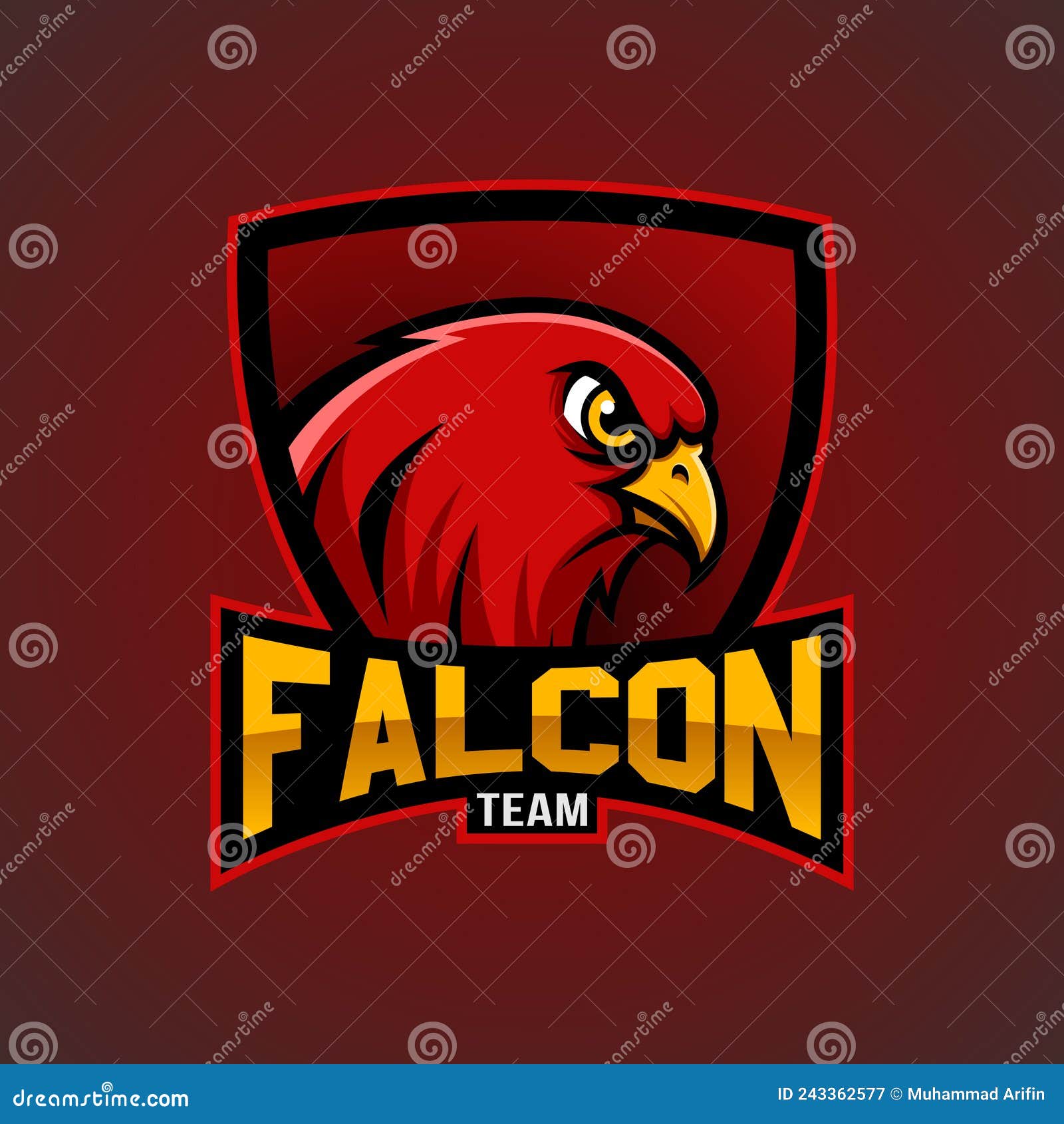 Falcon Team Logo with Shield and Text Mascot Logo Design