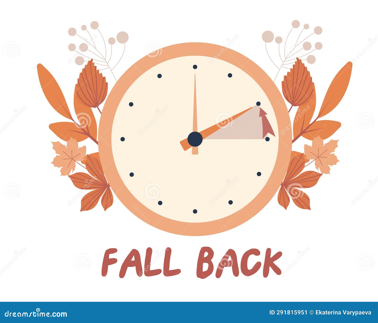Fall Back Concept In Flat Style, Change Clock Back One Hour, Daylight