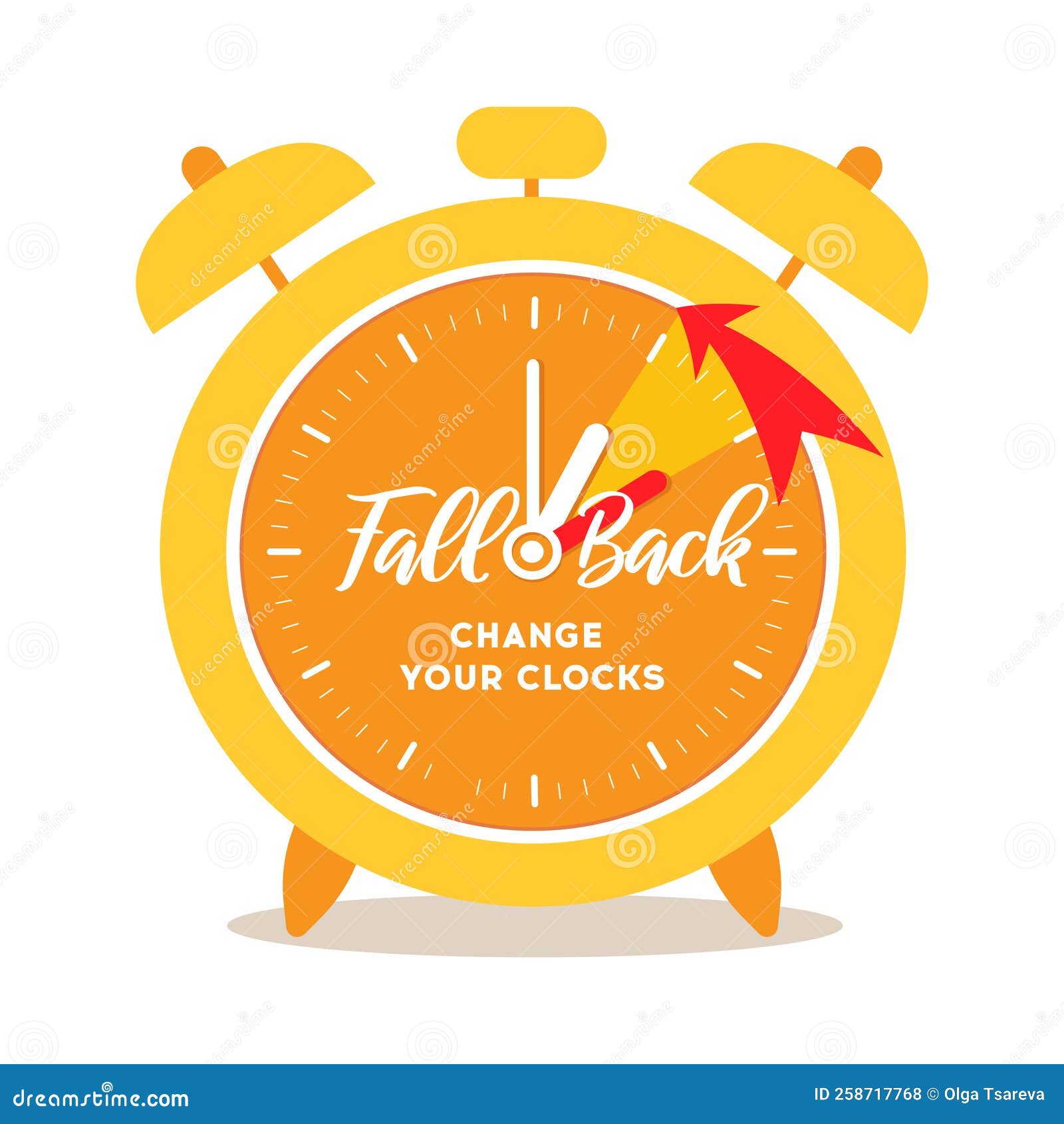 Fall Back Concept In Flat Style, Change Clock Back One Hour, Daylight