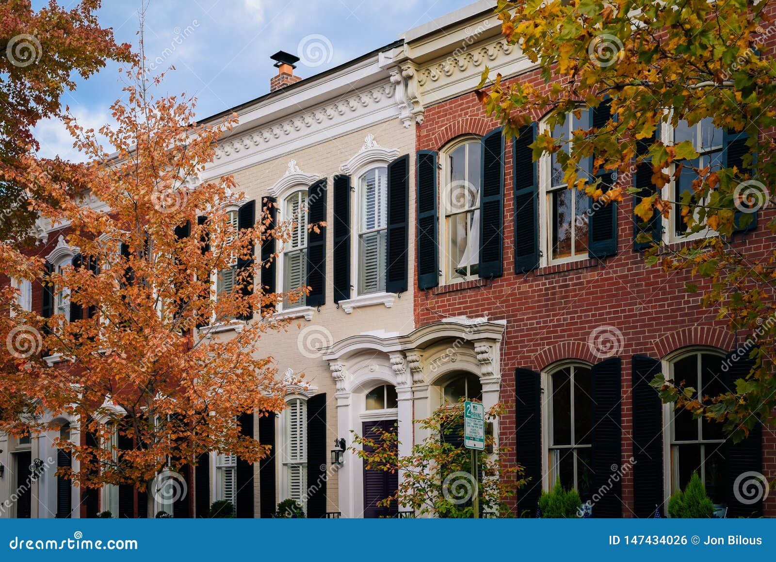 fall color and row houses in old town, alexandria, virginia