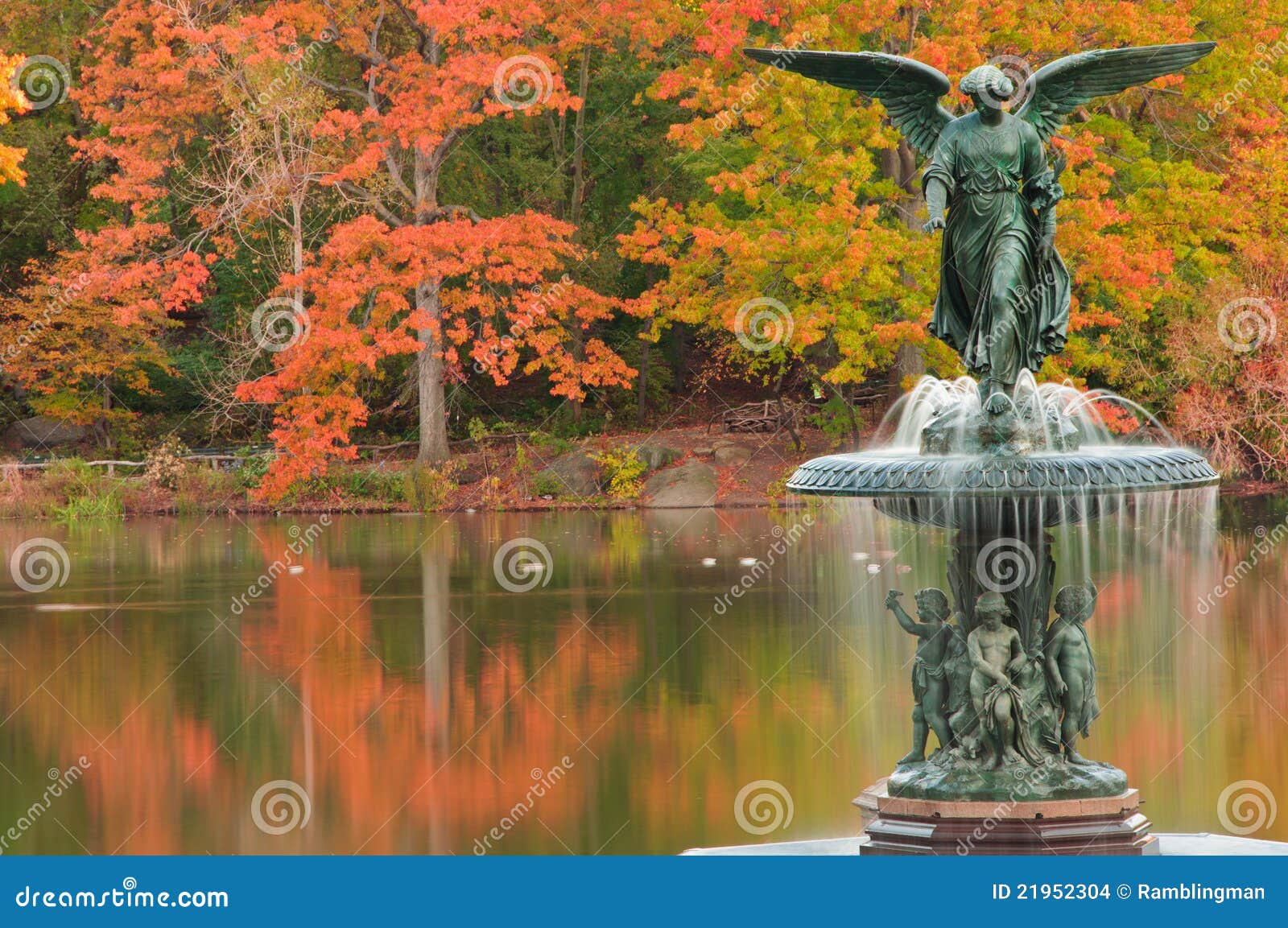 fall colors at bethesda fountain in central park.