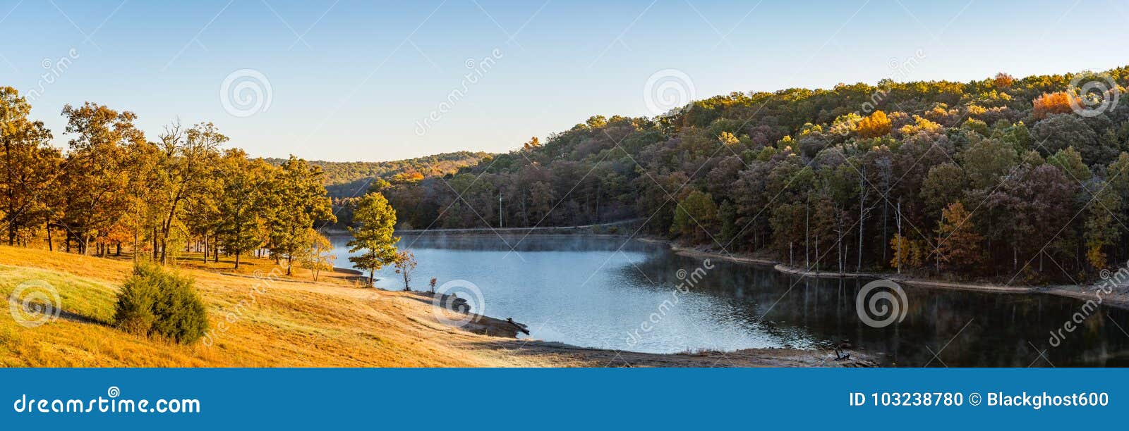 daybreak by a stream in the ozarks mountains of missouri