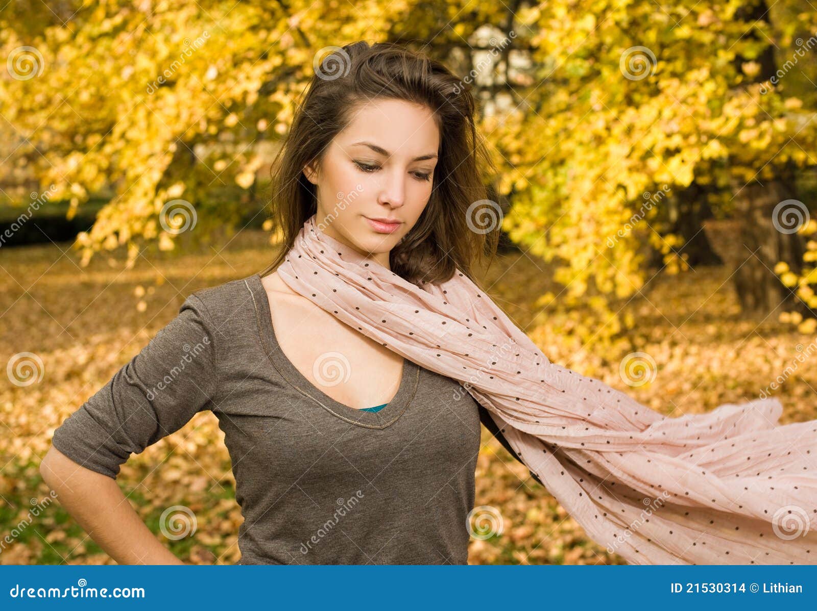 Fall Fashion Girl with Flowing Scarf. Stock Photo - Image of outdoors ...