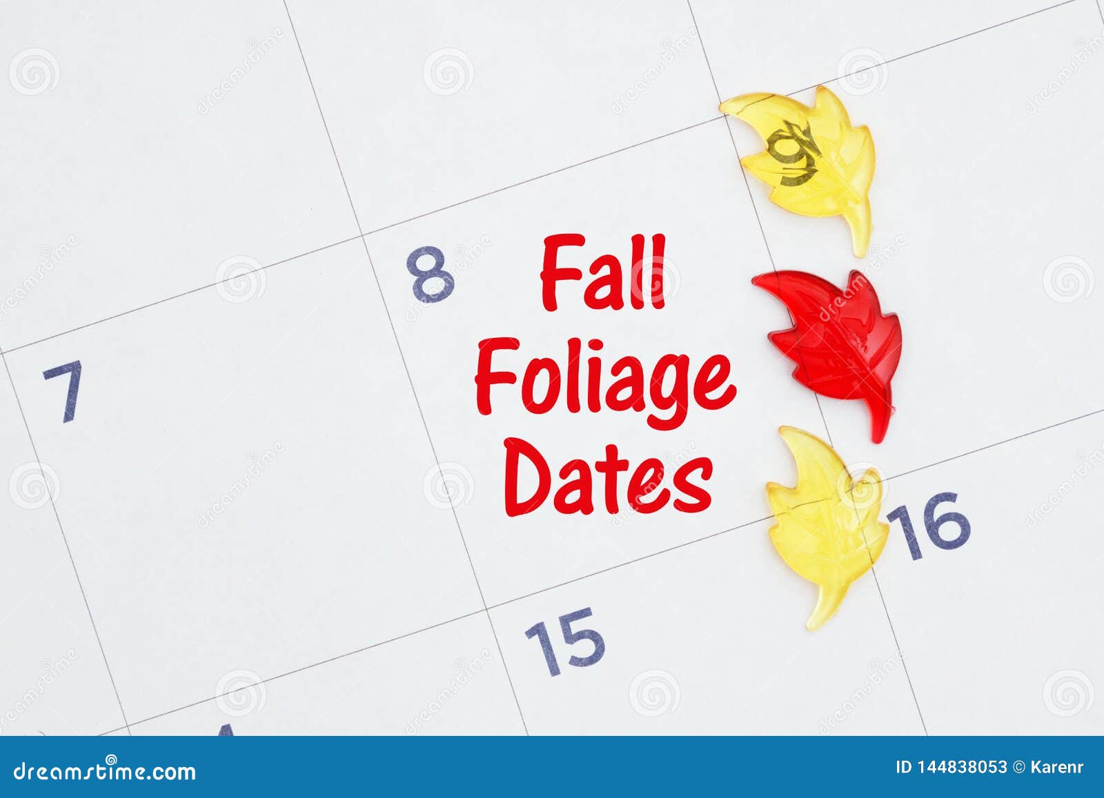 Fall Foliage Dates with Fall Leaves on a Monthly Calendar Stock Image