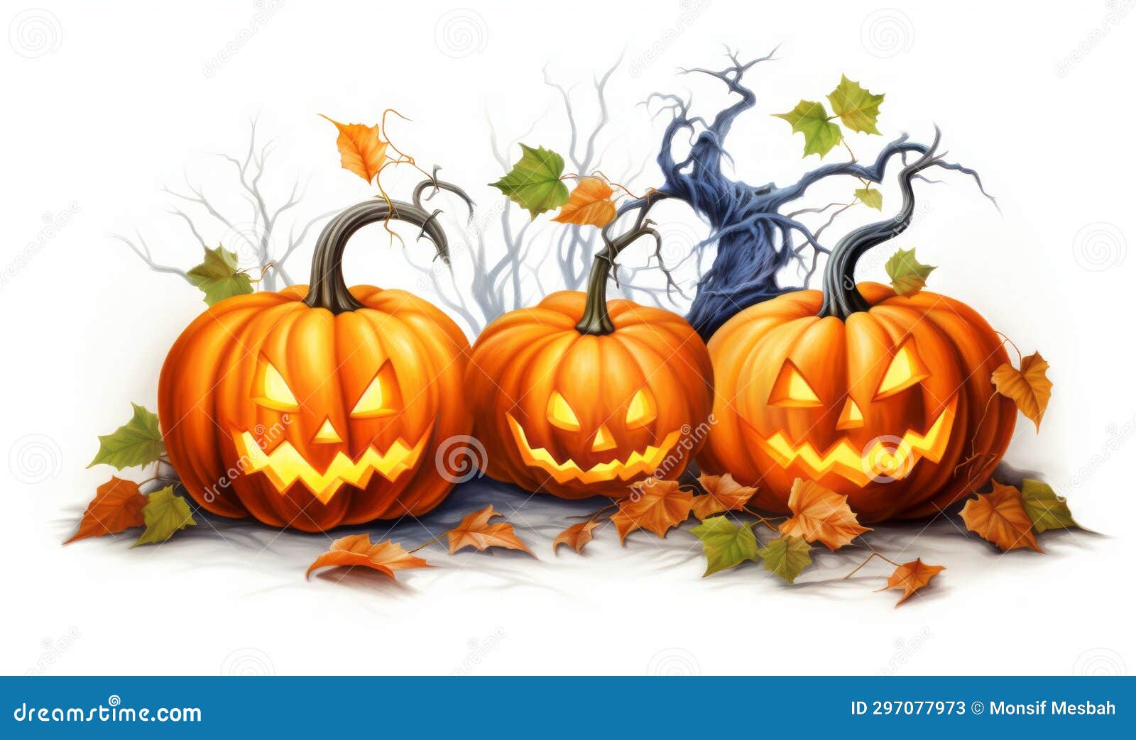 Fall Frenzy Vibrant Jack O Lanterns And Autumn Leaves On A White Fall Frenzy Vibrant Jack O Lanterns And Autumn Leaves On A White