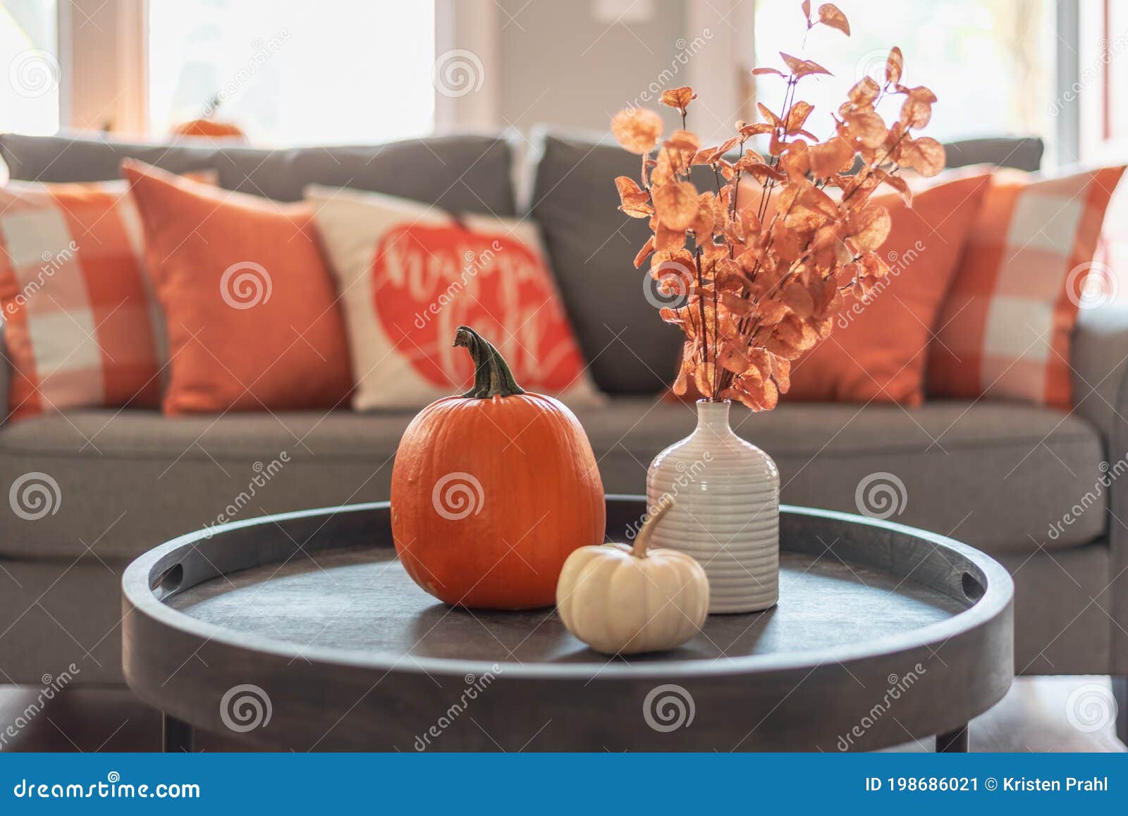 fall home decor in gray and orange tones