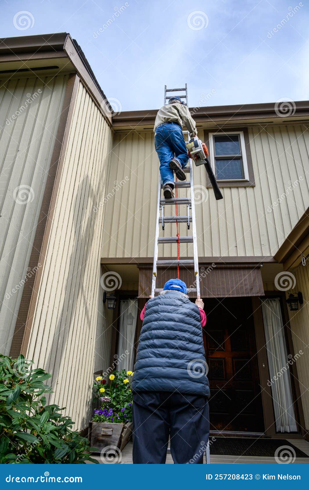 Woman In Ranch Style House Climbing Ladder To Bunk Bed Canvas