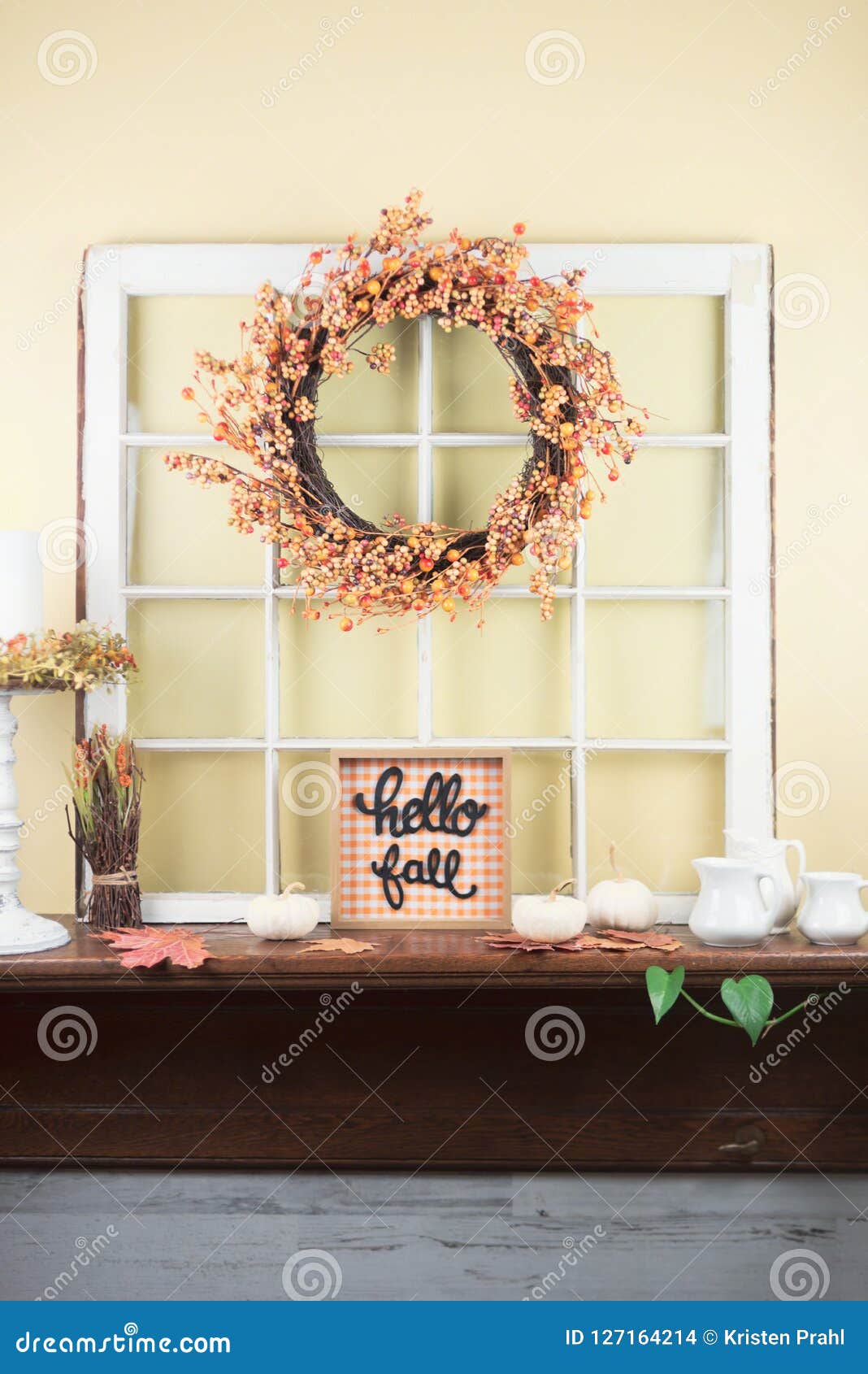 fall mantel decor - light and bright style