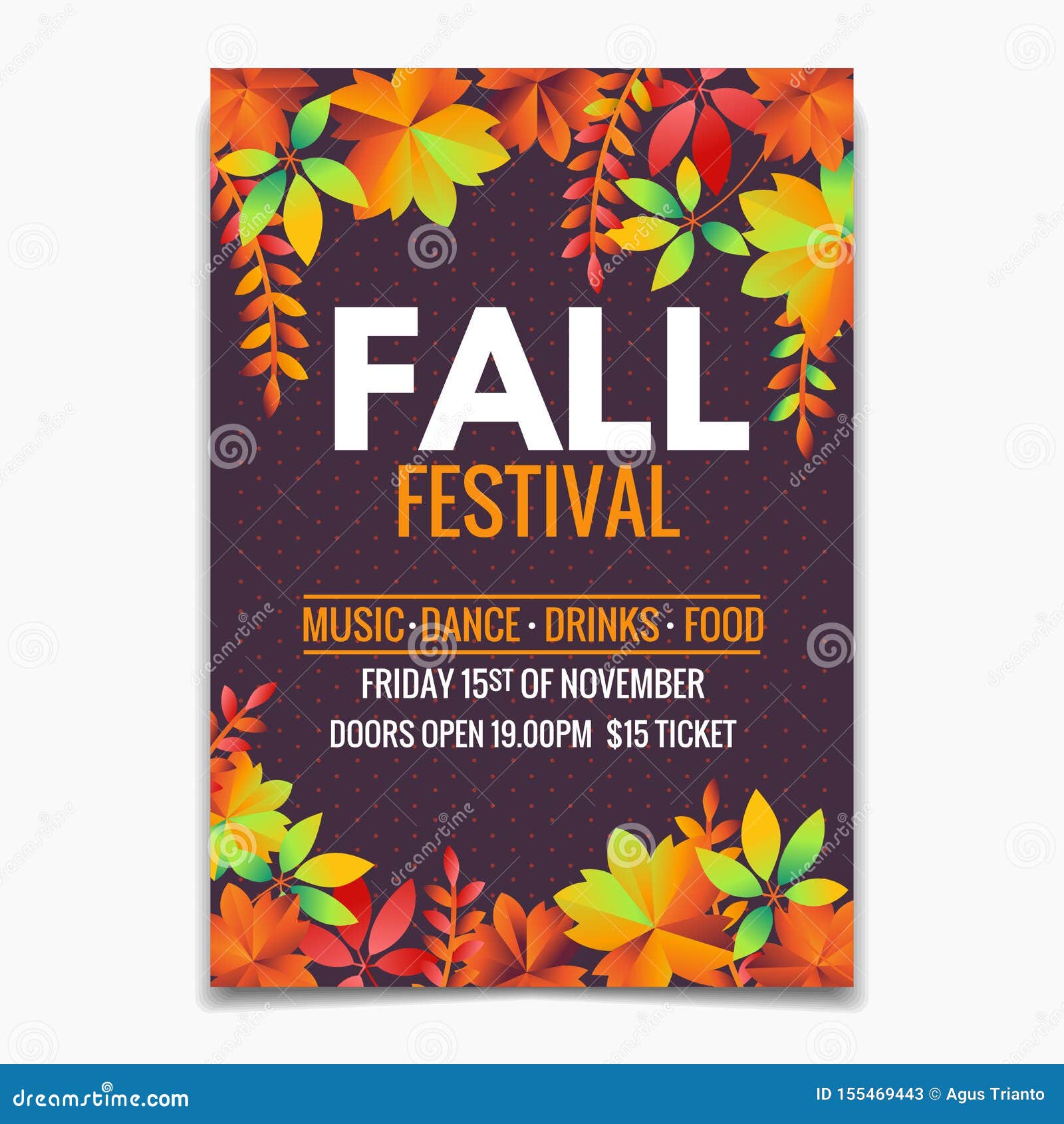 Fall Festival Flyer or Poster Template. Bright Autumn Leaves on Intended For Fall Festival Flyer Templates Free