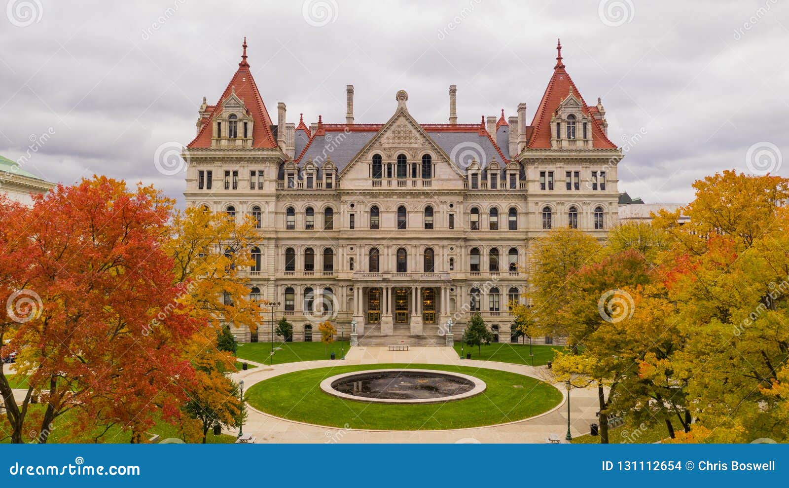 fall season new york statehouse capitol building in albany