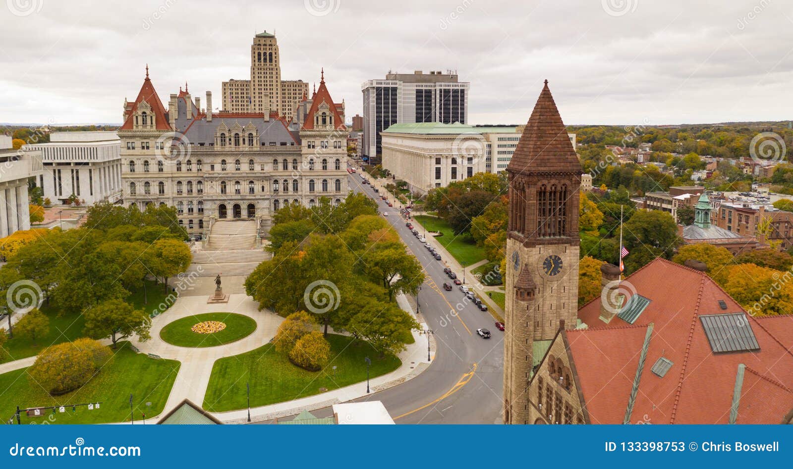 fall season new york statehouse capitol building in downtown albany