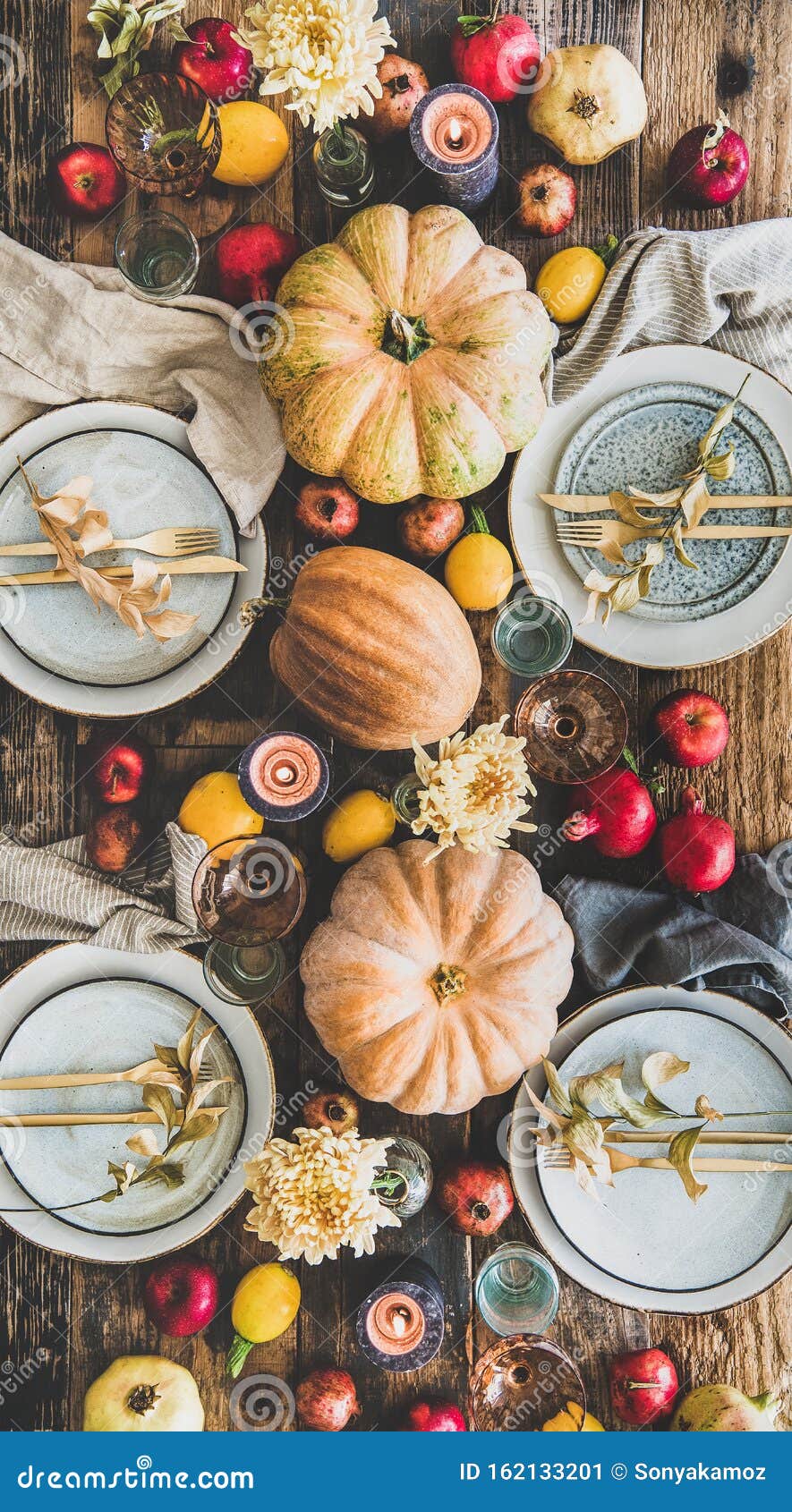 Table Setting for Thanksgiving Day Party with Fruits and Candles Stock ...