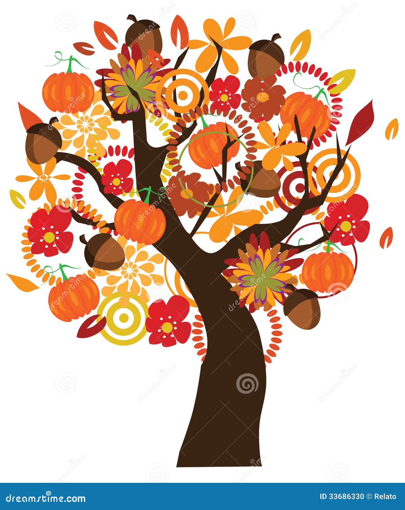 Illustration of a tree in fall with elements.