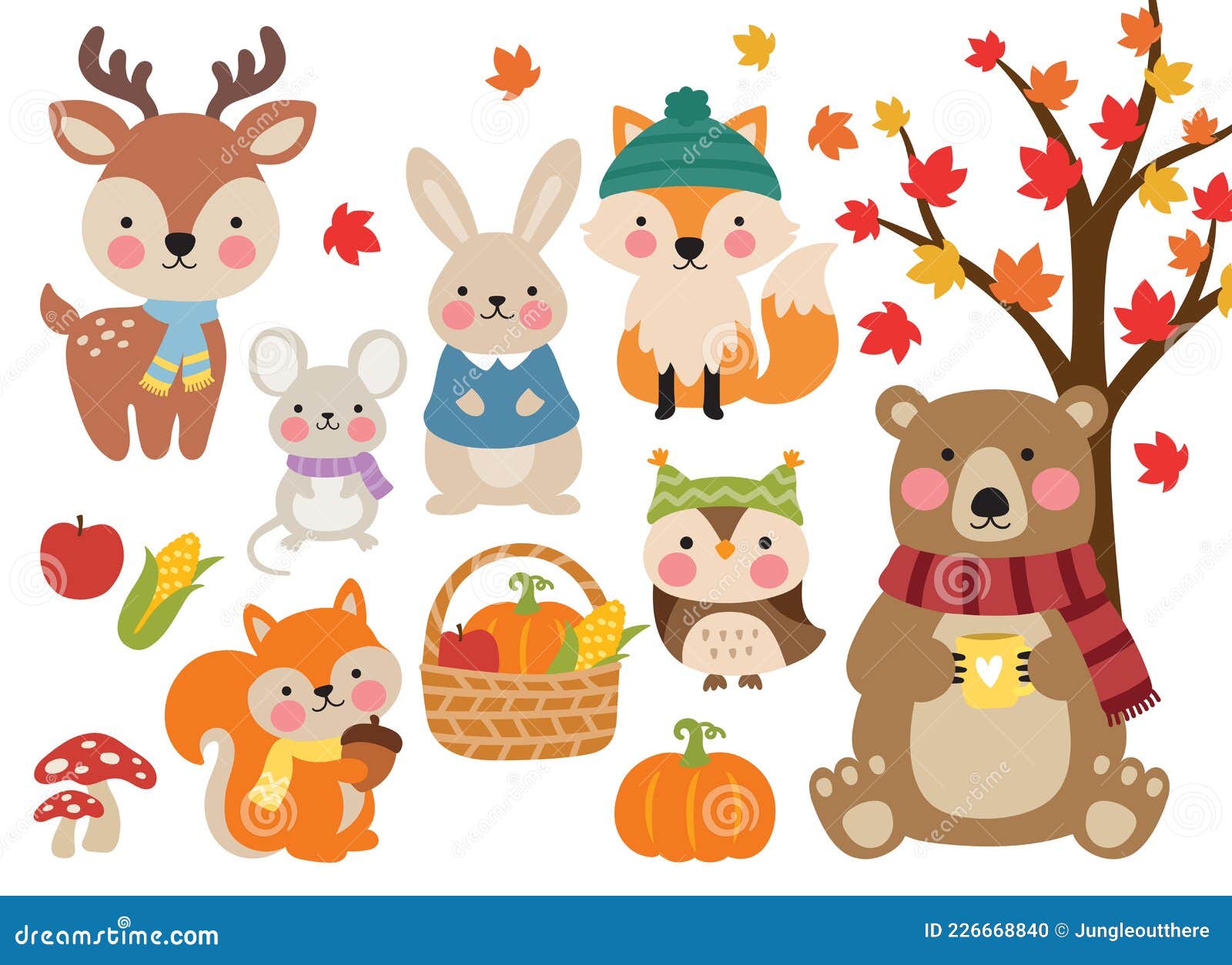 Fall Autumn Woodland Forest Animals Vector Illustration Stock Vector -  Illustration of bunny, greeting: 226668840