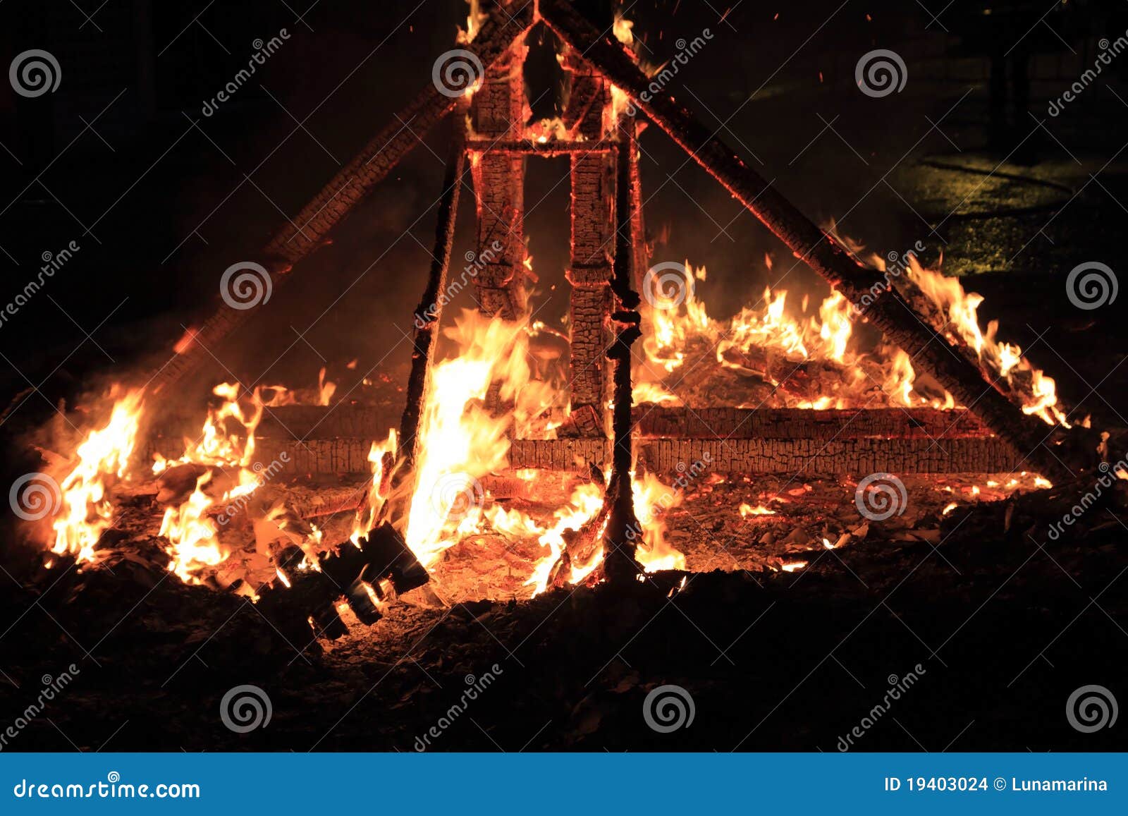 fallas fest fire burning figures in valencia spain