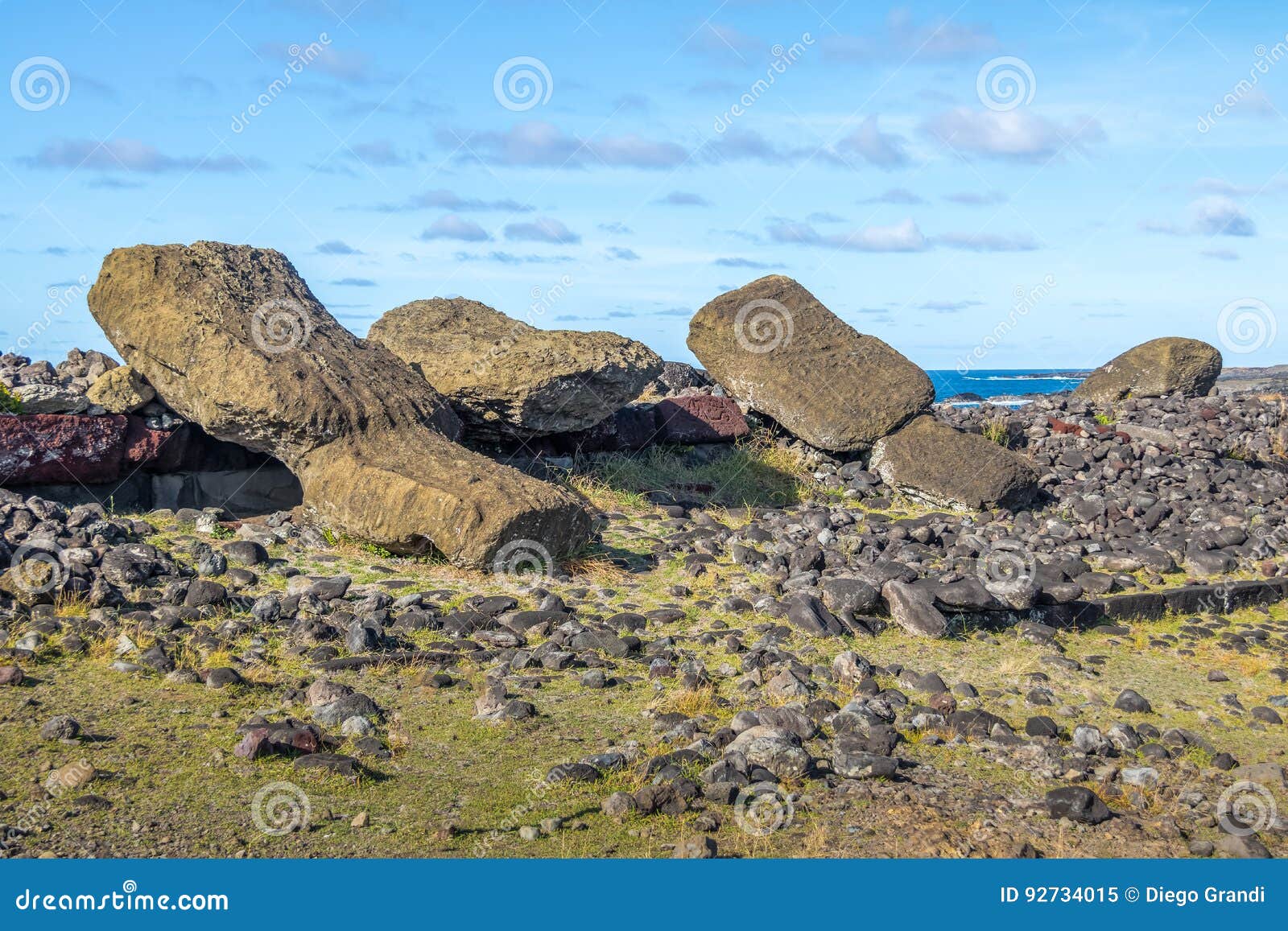 Fallen Moai Statues at Ahu Akahanga Easter Island, Chile Stock Image