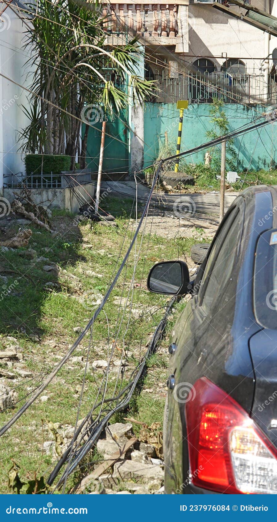 Fallen Telephone Cable and Electrical Wires Editorial Stock Image