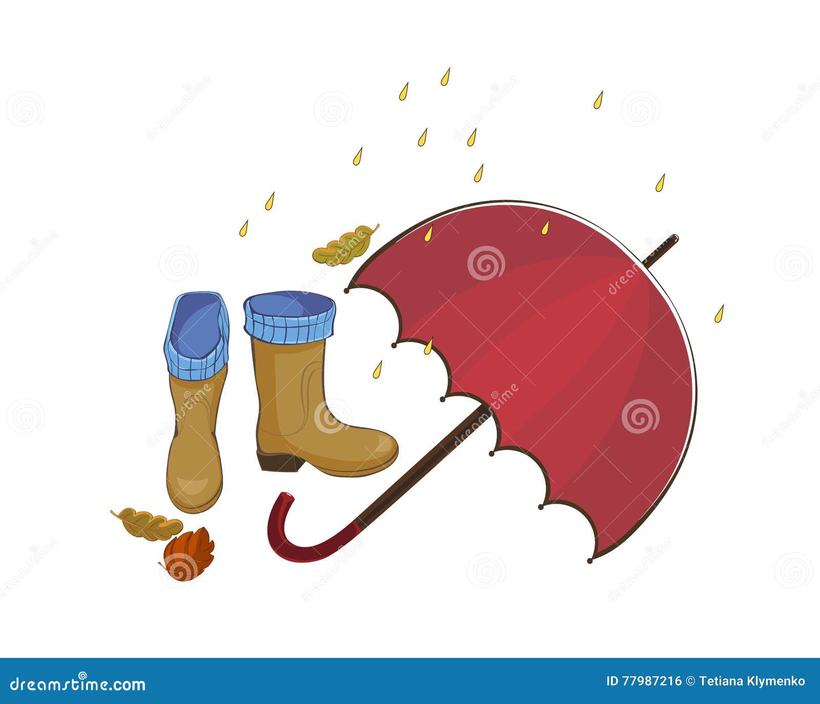 Fallillustration Mit Regenschirm Und Regen Blatter Regenschirm Pools Gummistiefel Vektor Auf Einer Grauen Hintergrundart Vektor Abbildung Illustration Von Fallillustration Hintergrundart