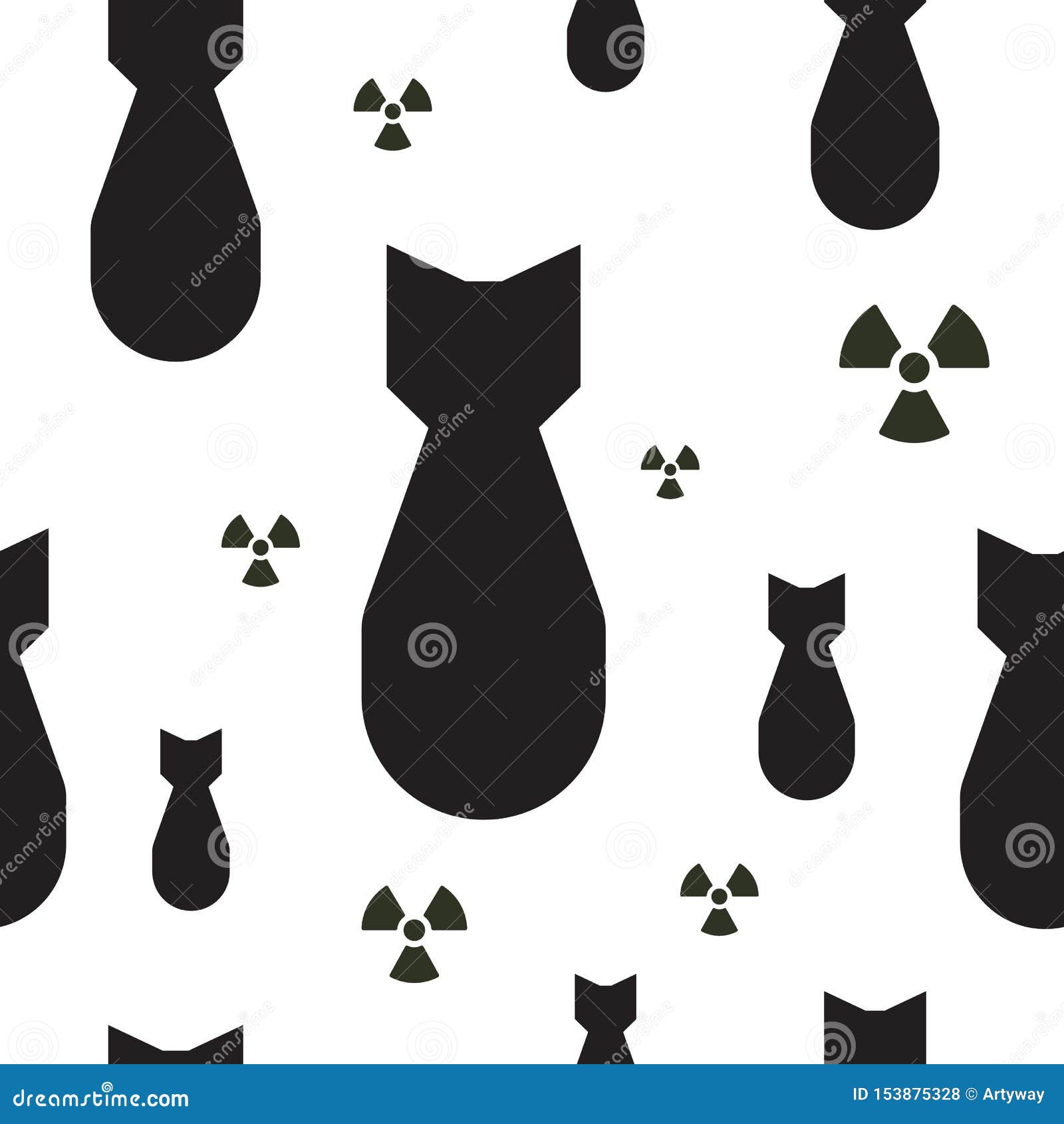 Falling Atom Bombs with Radiation Symbols, Black and White Seamless ...