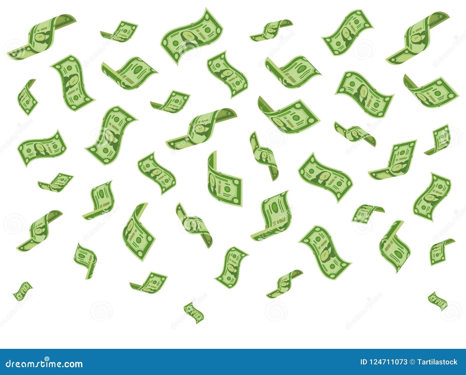 falling banknotes. wealth money denominations rain, falling dollar bills and raining dollars  cartoon concept