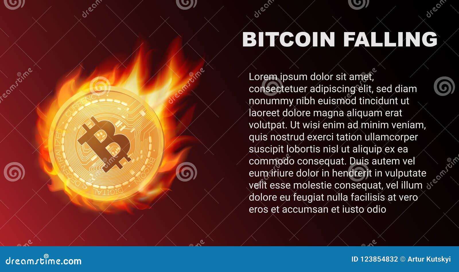 The Falling of Bitcoin Coin in Fire. Red Market. Bitcoin Comet Vector  Illustration. Stock Vector - Illustration of concept, background: 123854832