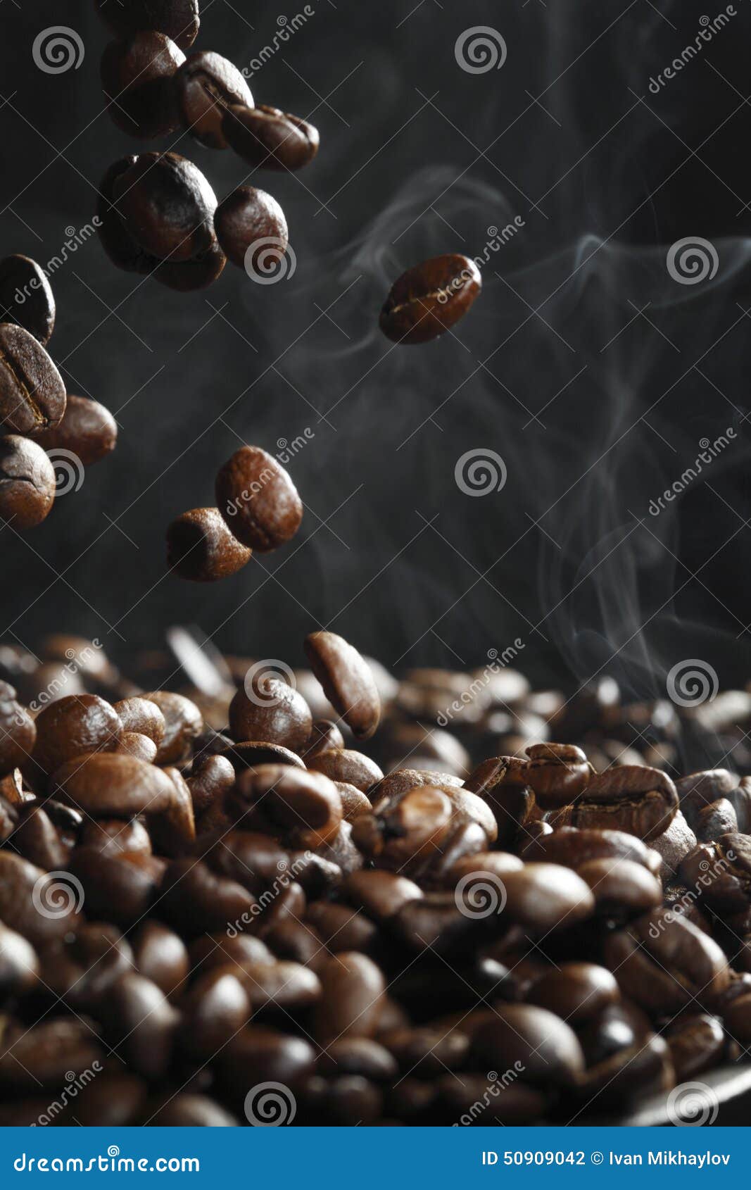 Falling Coffee Beans with Steam Stock Photo Image of steaming, macro