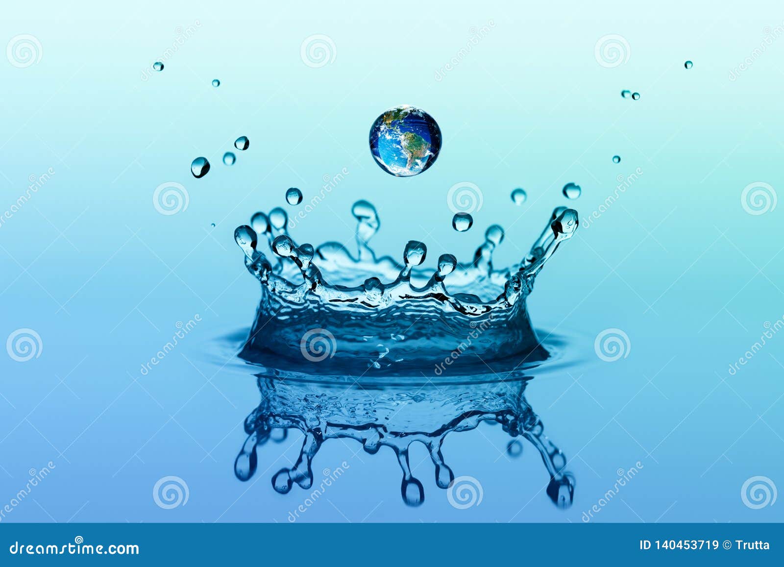 water splash in crown  and falling drop with earth image