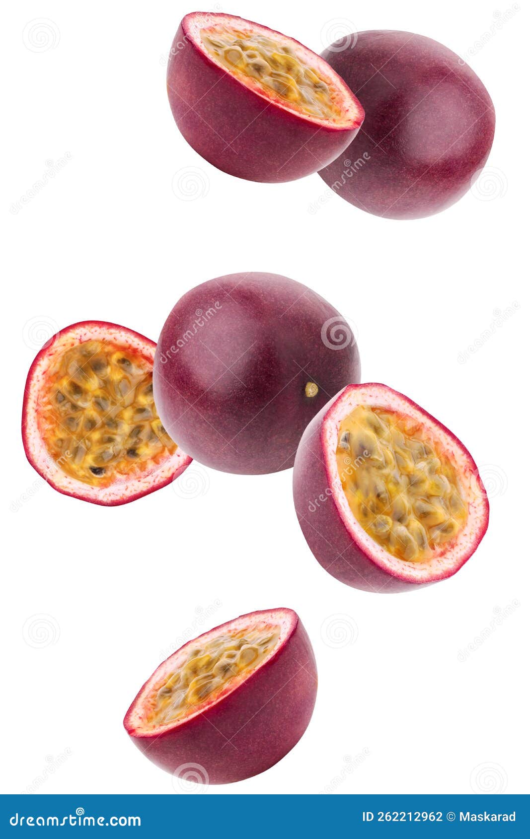 Falling (flying) Passion Fruit Isolated on a White Background with a