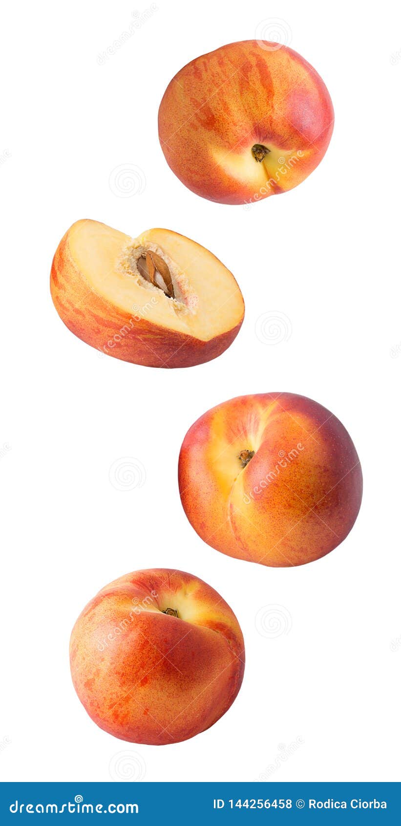 Falling Fresh Peaches Isolated on White Background Stock Photo Image