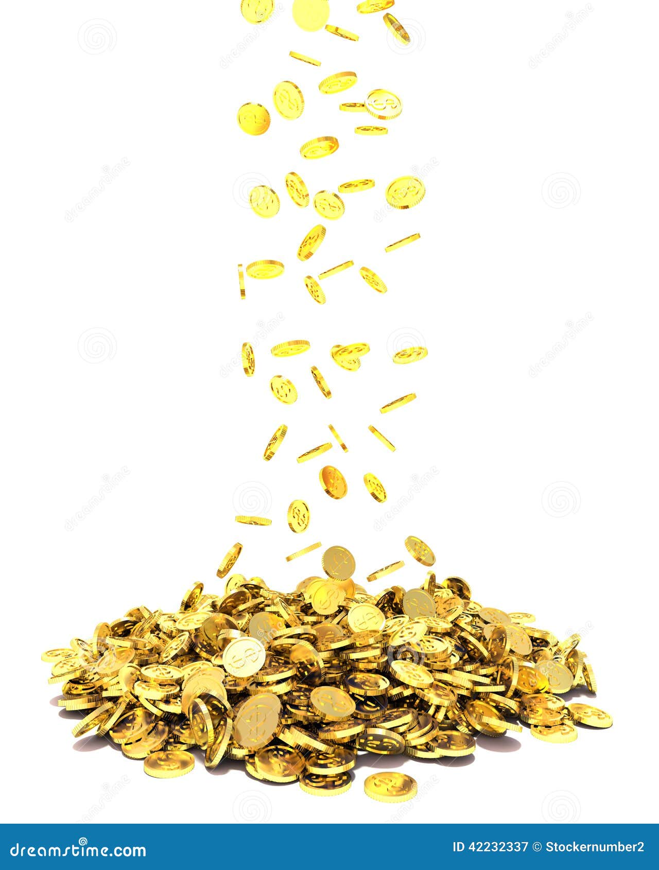 Falling Golden Coins Isolated on White Background Stock Illustration