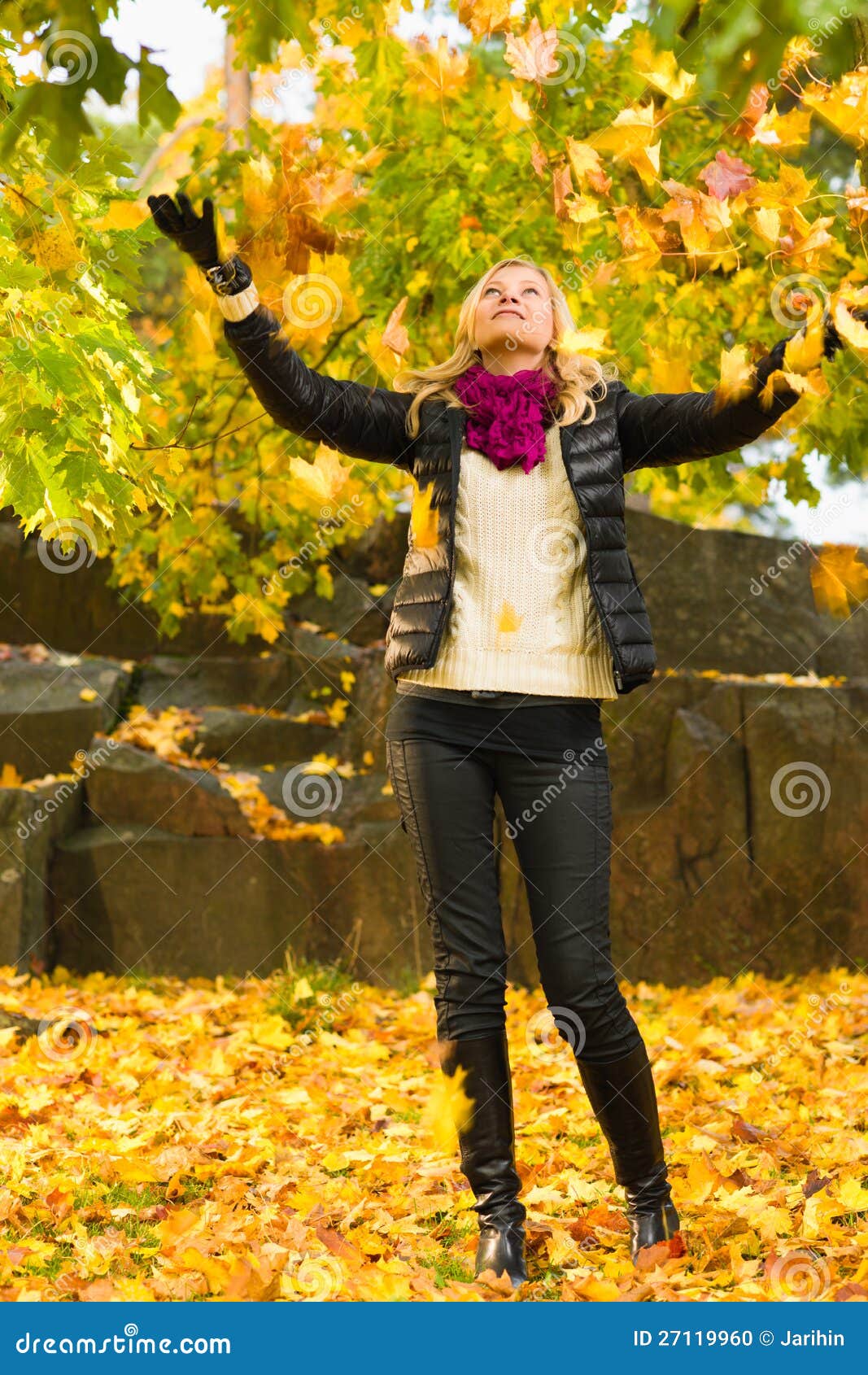 Falling leaves stock photo. Image of green, hand, colorful - 27119960