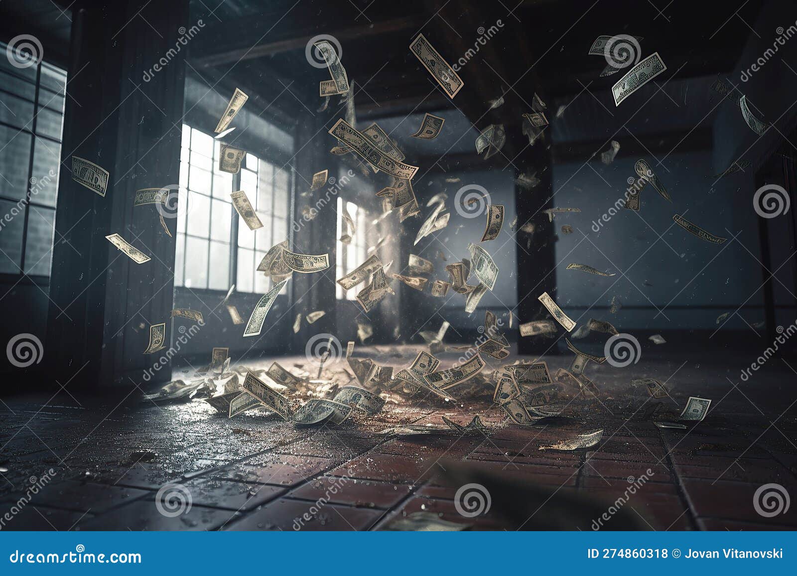 Falling Money on the Floor Created by Generative AI Stock Illustration