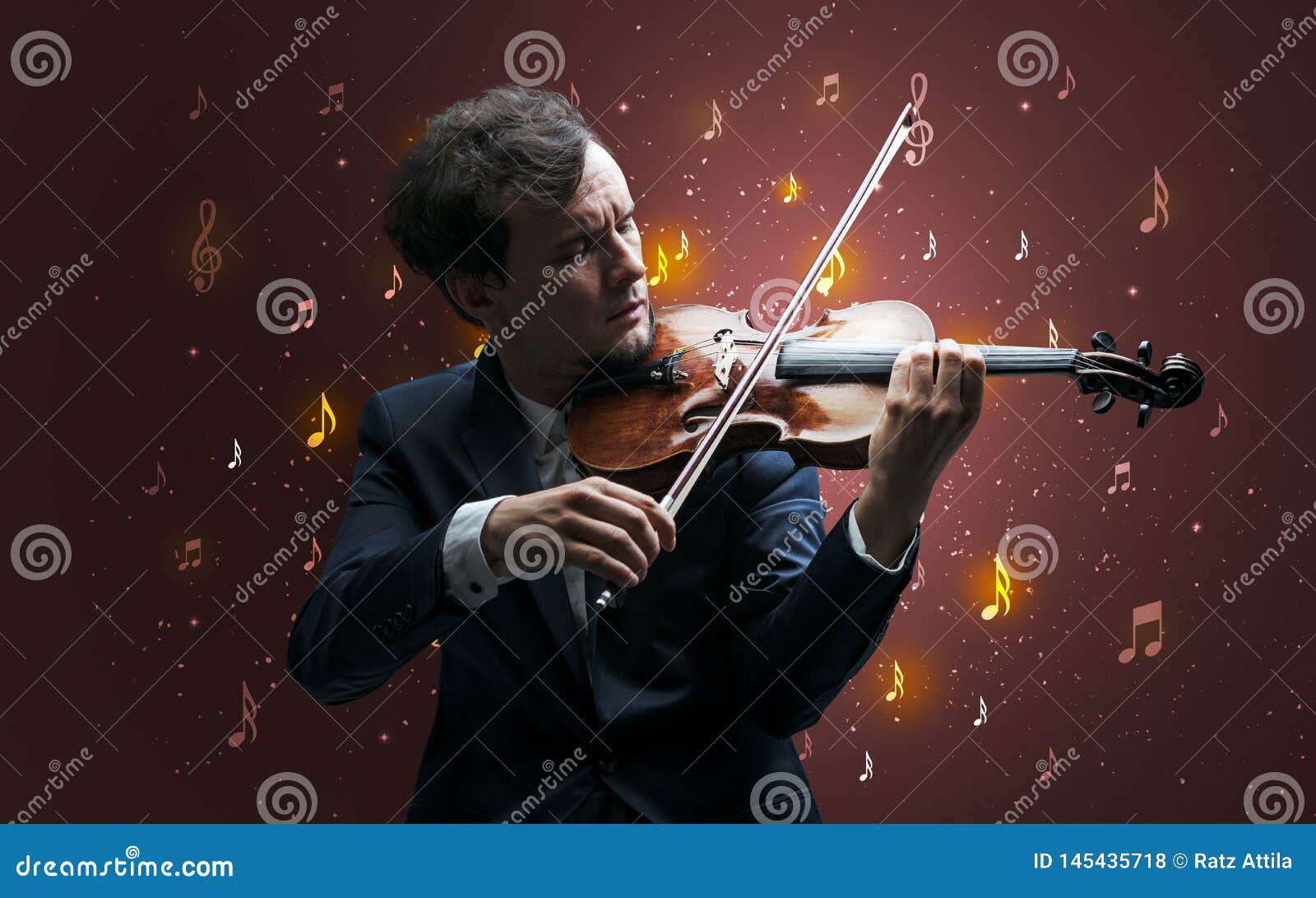 Falling Notes with Classical Musician Stock Photo Image of player