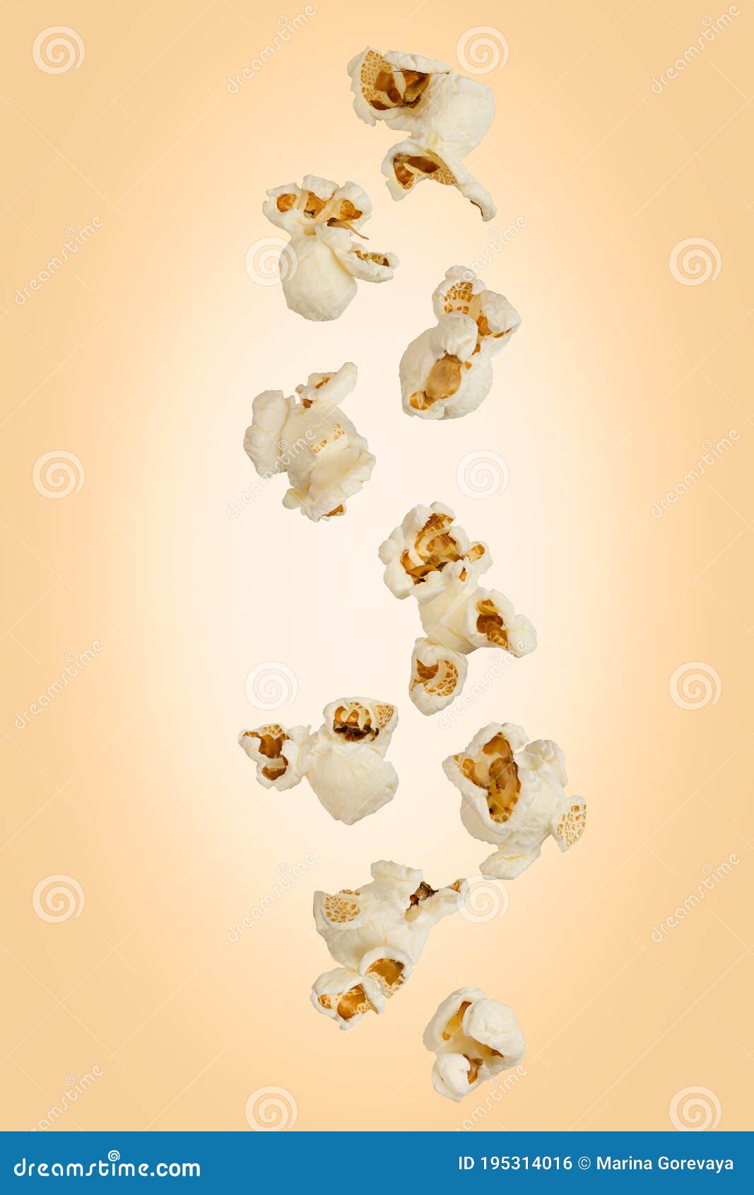 falling popcorn are  on a colored background with clipping path as package   and advertising