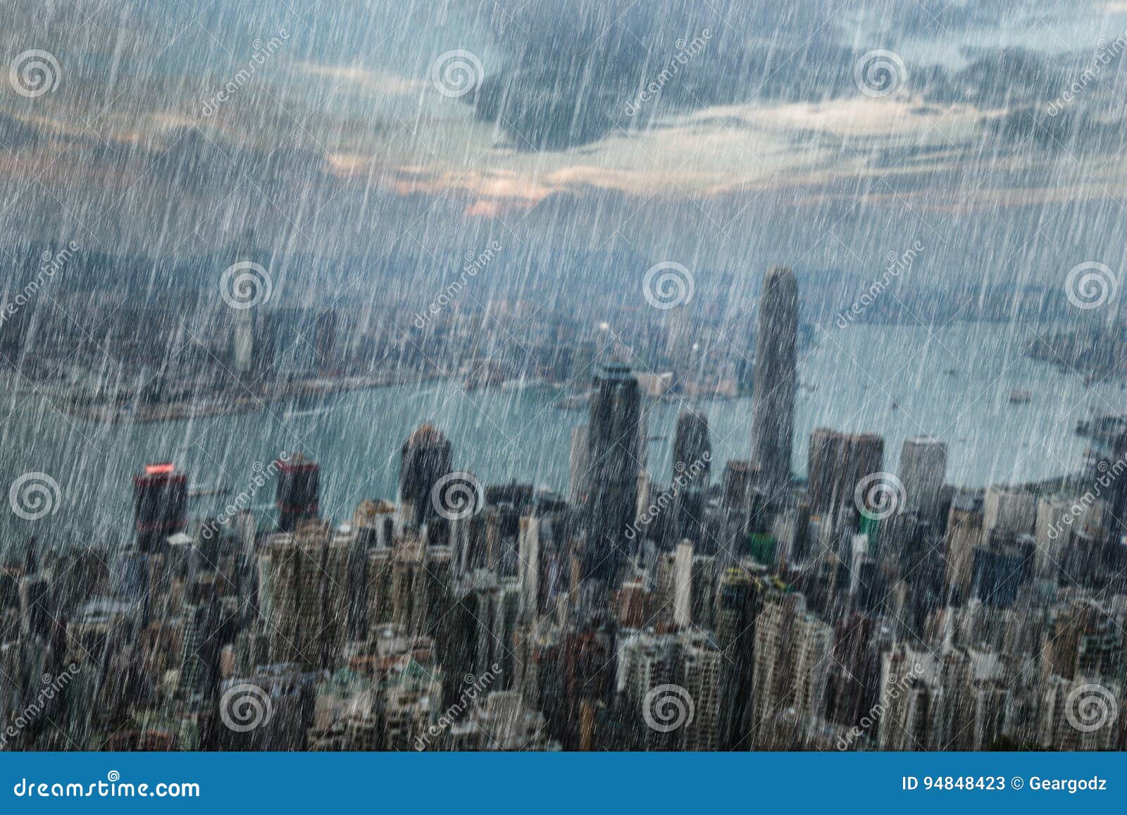 Falling Rain in Hong Kong City Stock Image - Image of light, climate ...