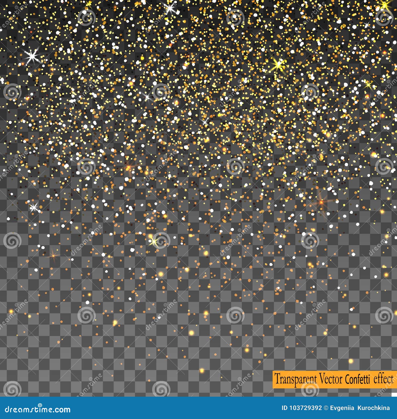 Falling Shiny Gold Glitter Confetti isolated on transparent background.  Stock Vector