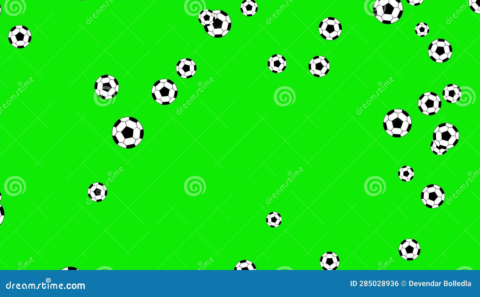 Falling Soccer Balls Motion Graphics with Green Screen Background Stock