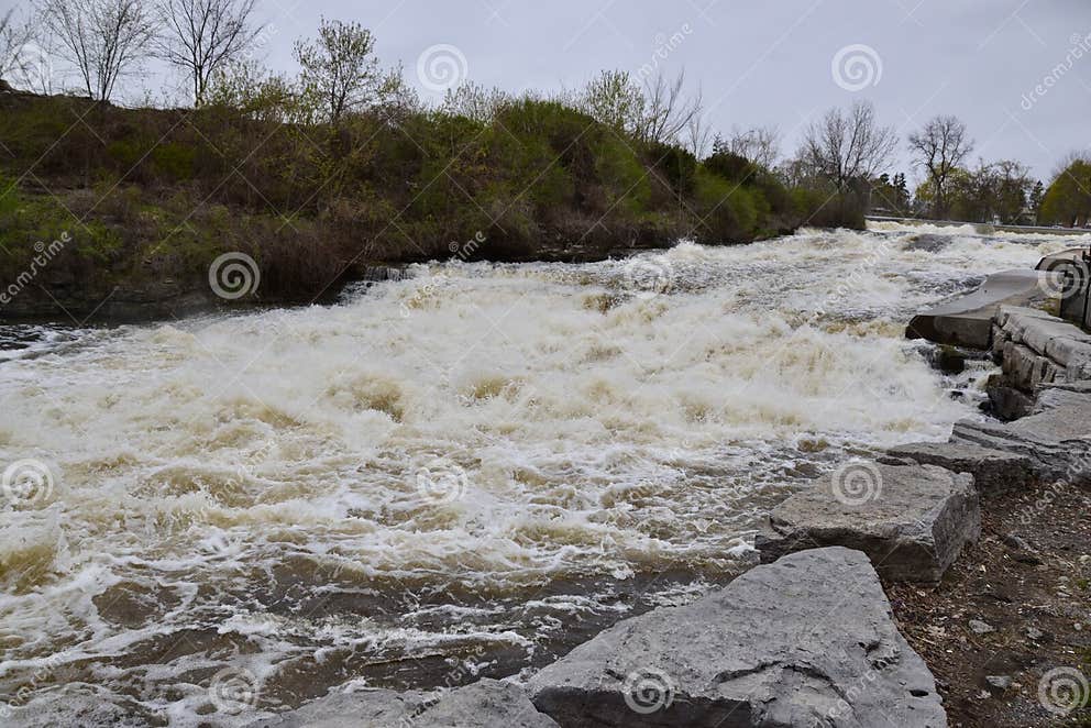 Falls Along the Napanee River with High Water Flow Stock Image - Image ...