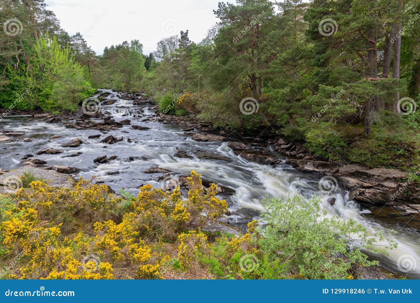 falls of dochart near killin in scottish highlands, long exposure
