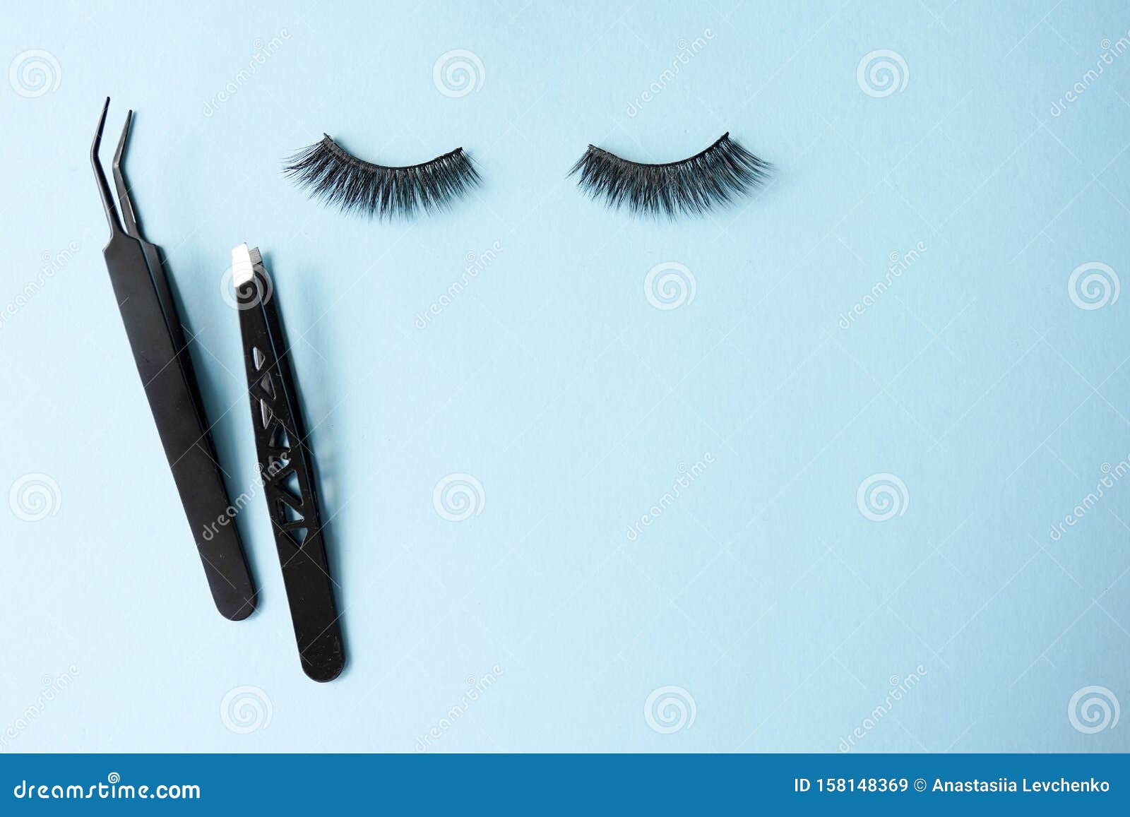 Download False Eye Lashes Black Tweezers On Blue Background With Copy Space Mockup Beauty Concept Tools For Eyelash Extension Stock Image Image Of Macro Concept 158148369