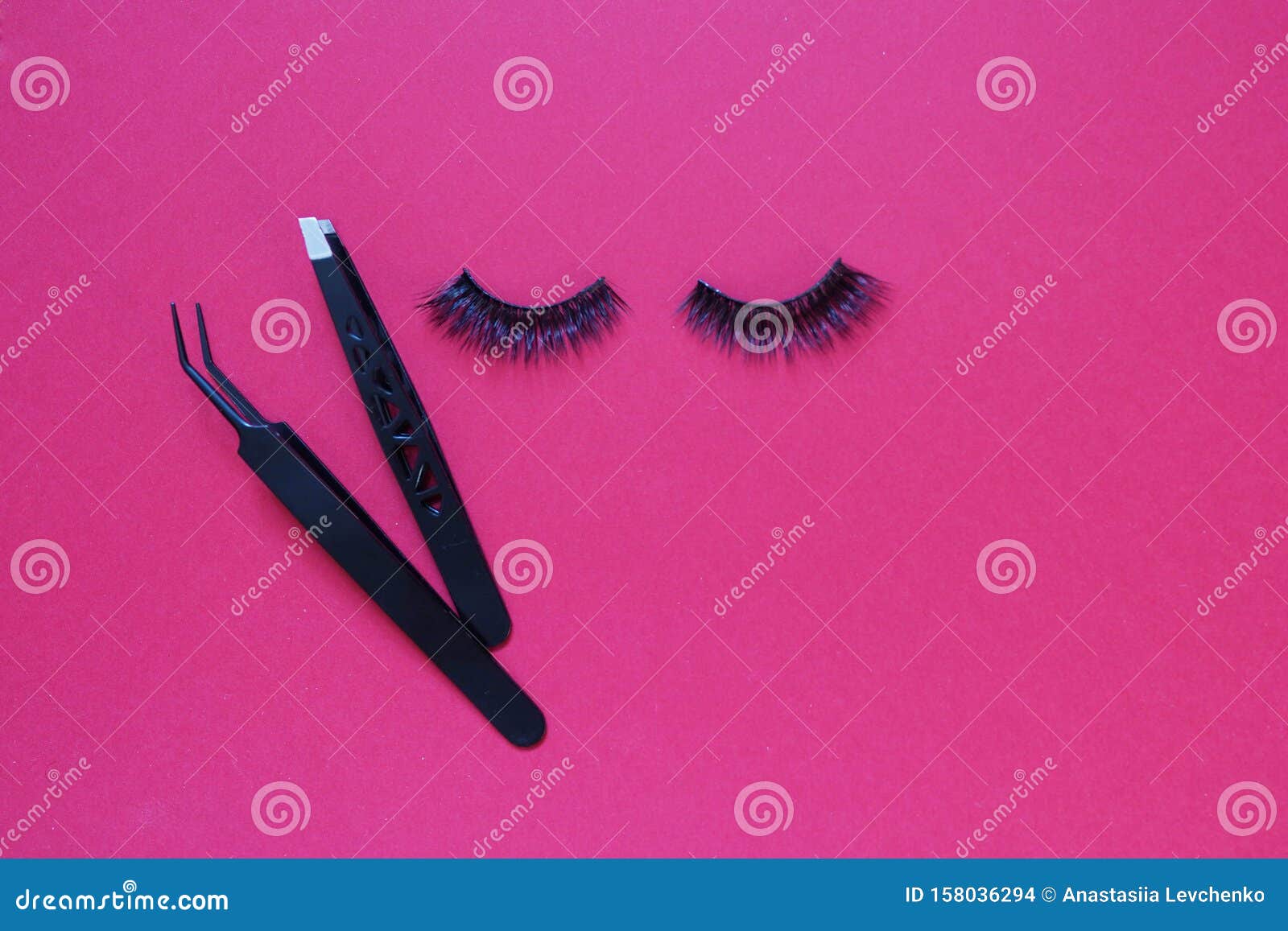 Download False Eye Lashes, Black Tweezers On Pink Background With ...