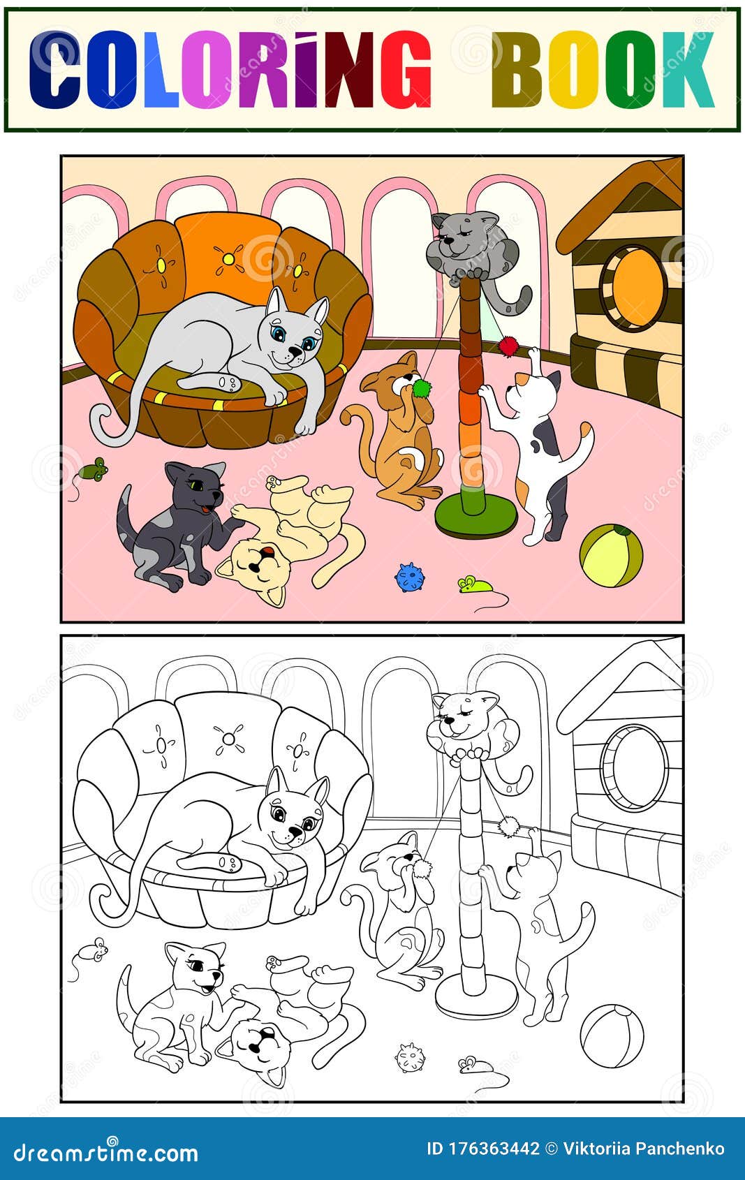 Desenhos de gatos da família para colorir para crianças