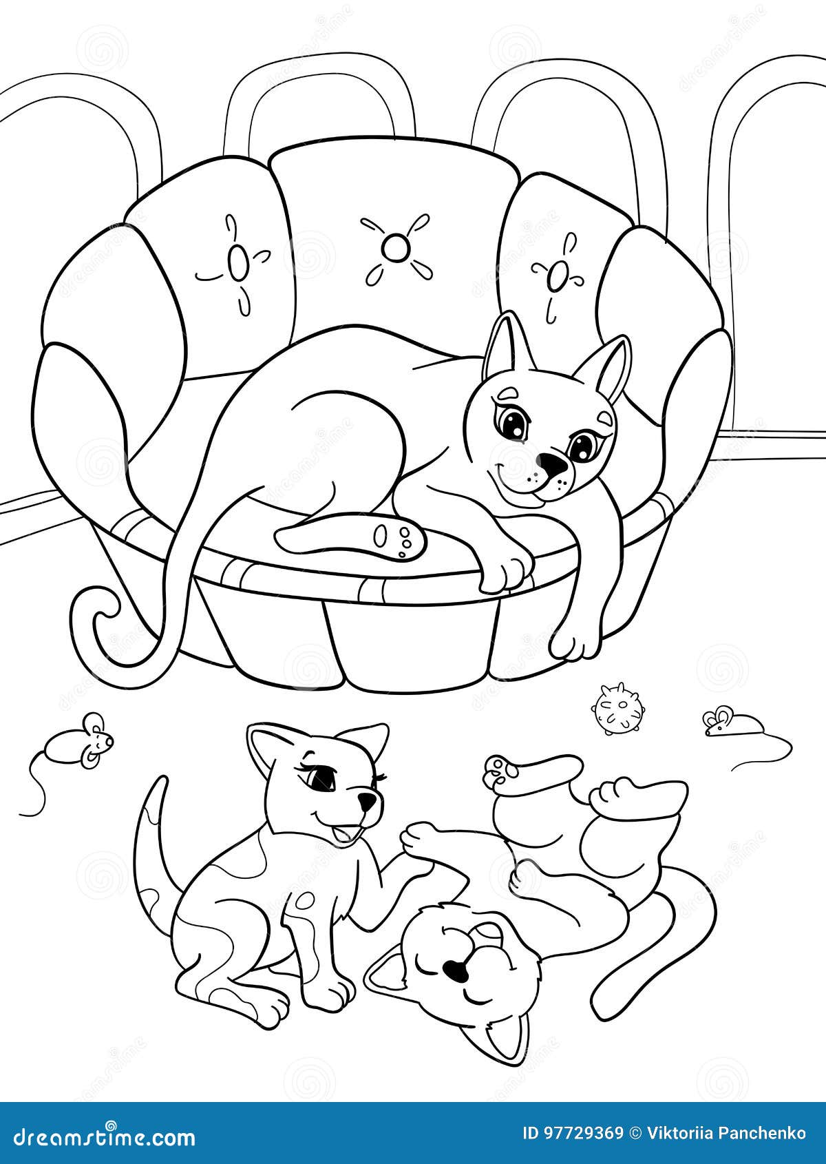 família de gatos dos desenhos animados com página do livro de