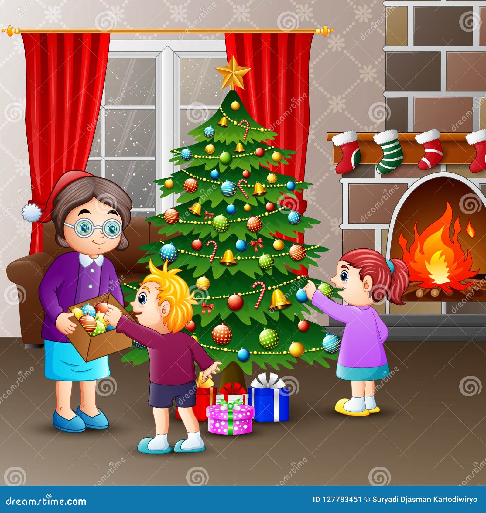 Família Feliz Que Decora Uma árvore De Natal Com Bolas Ilustração do Vetor  - Ilustração de evento, feriado: 127783451