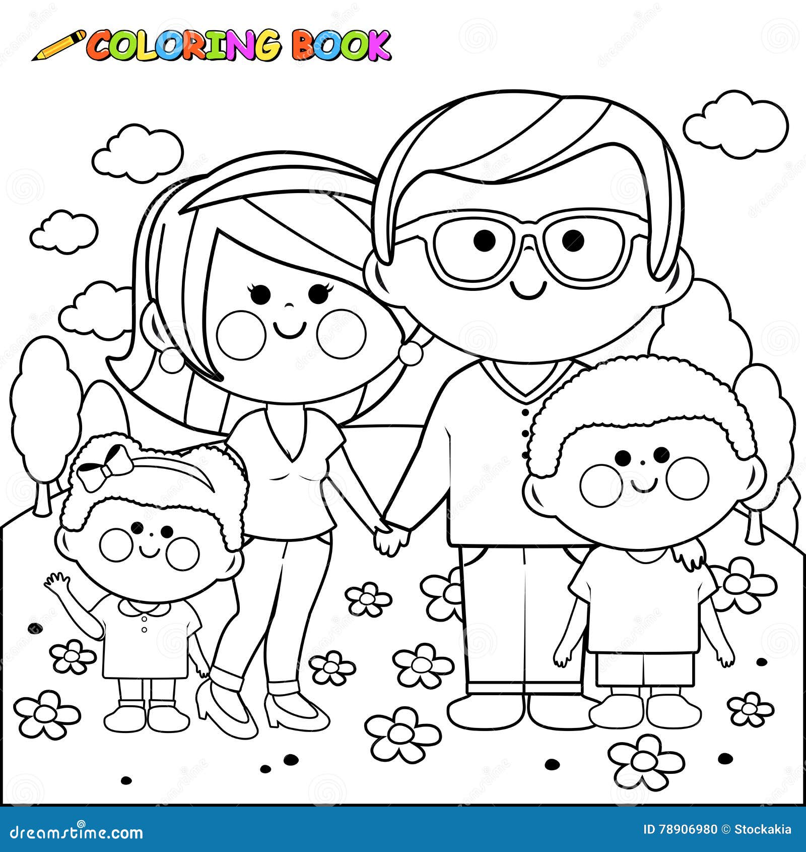 Famiglia Felice Alla Pagina Del Libro Da Colorare Del Parco
