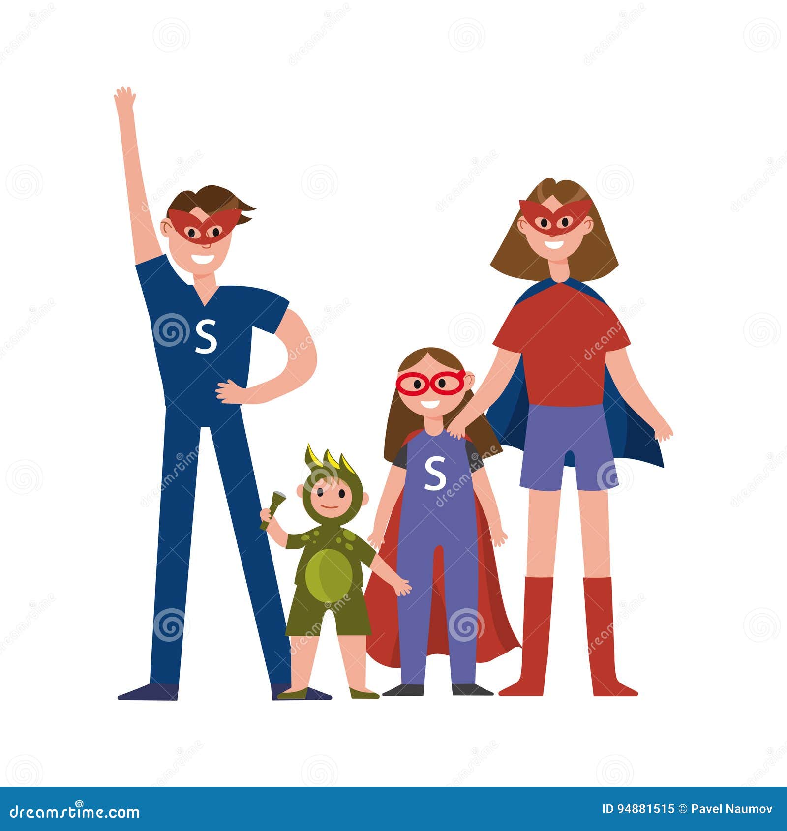 Familia De Los Personajes De Dibujos Animados De Los Super Héroes, Padres  Con Sus Niños En Trajes De Los Super Héroes Que Tienen Ilustración del  Vector - Ilustración de potencia, vacaciones: 94881515