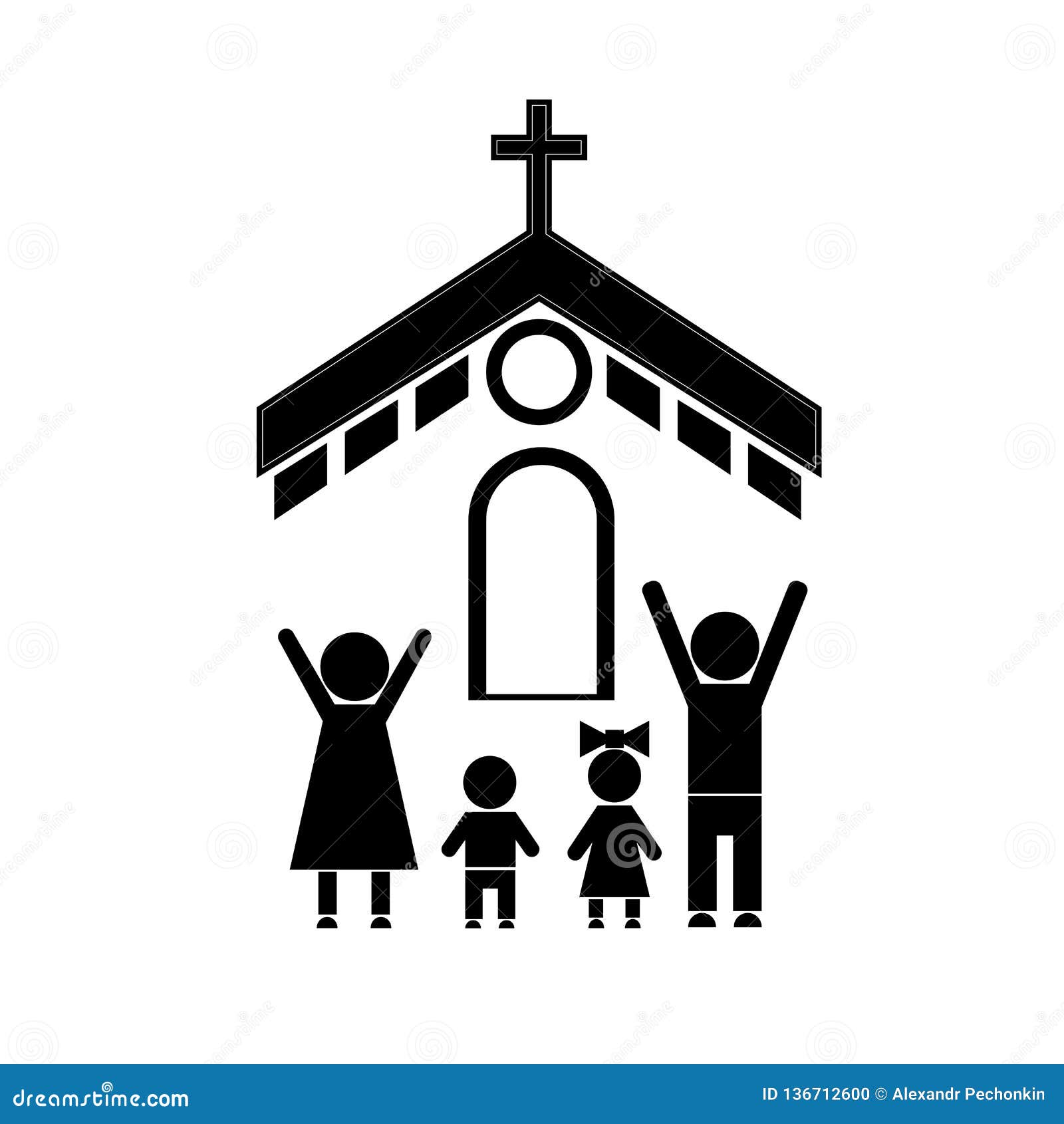 Familia e iglesia ilustración del vector. Ilustración de insignia -  136712600