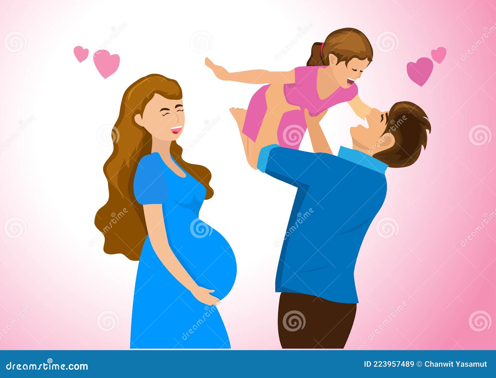 Familia Feliz En Casa Padre Jugando Con Su Hija Embarazada Madre Parando  Sonriendo Felizmente a Salvo. Ilustración De Dibujos Anim Ilustración del  Vector - Ilustración de madre, feliz: 223957489